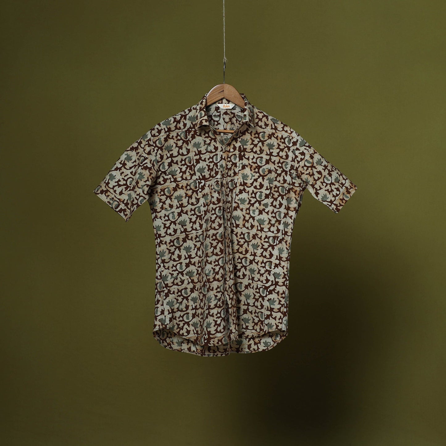 Half sleeve cotton men hand block batik print shirt 01