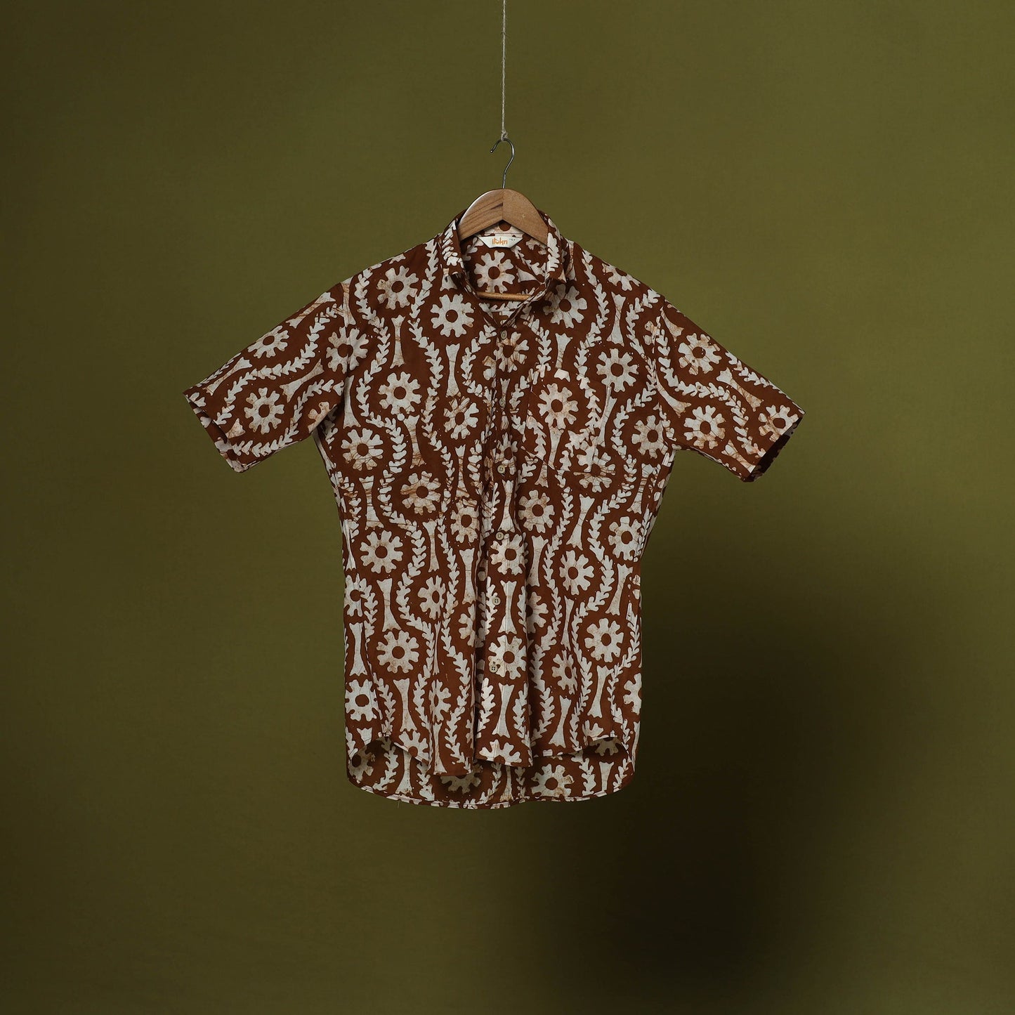Half sleeve cotton men hand block batik print shirt 07