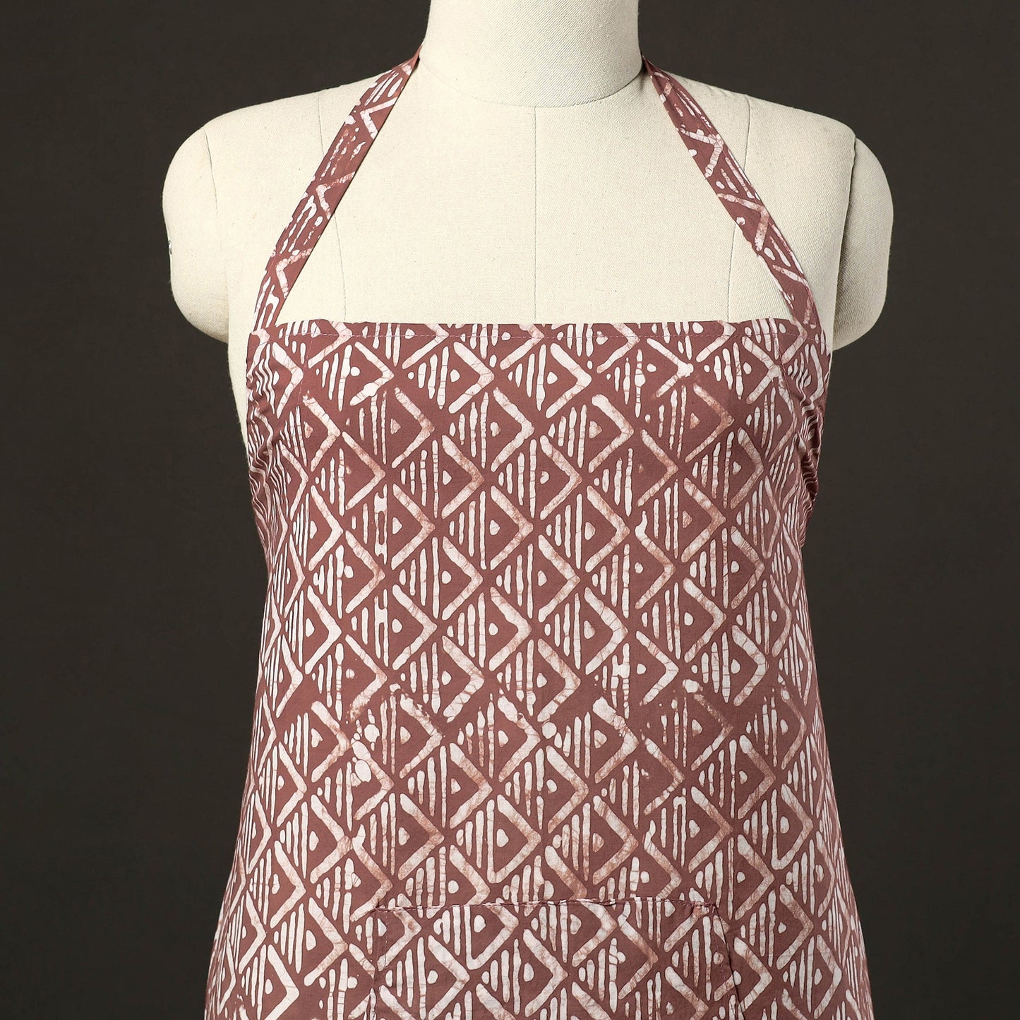 Brown - hand batik cotton apron with pocket 09 - handcrafted