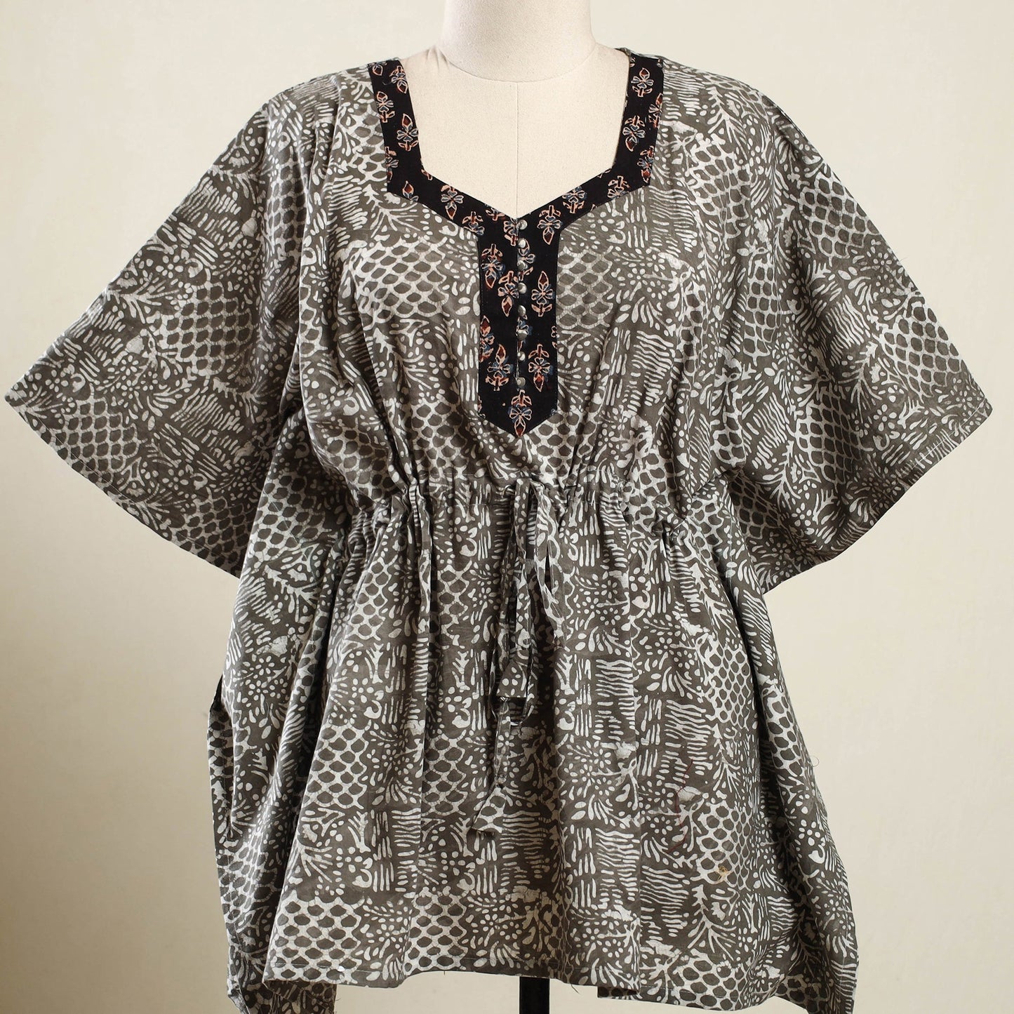Buy Brown Hand Batik Print Cotton Kaftan