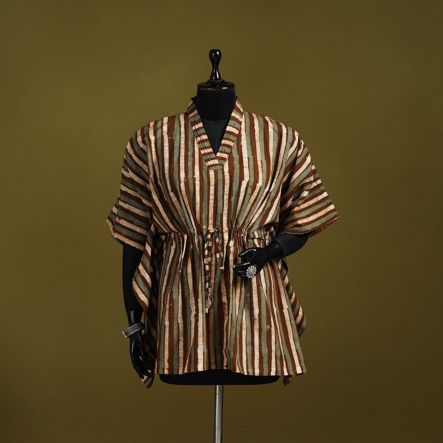 Hand batik cotton short kaftan 23 - handcrafted