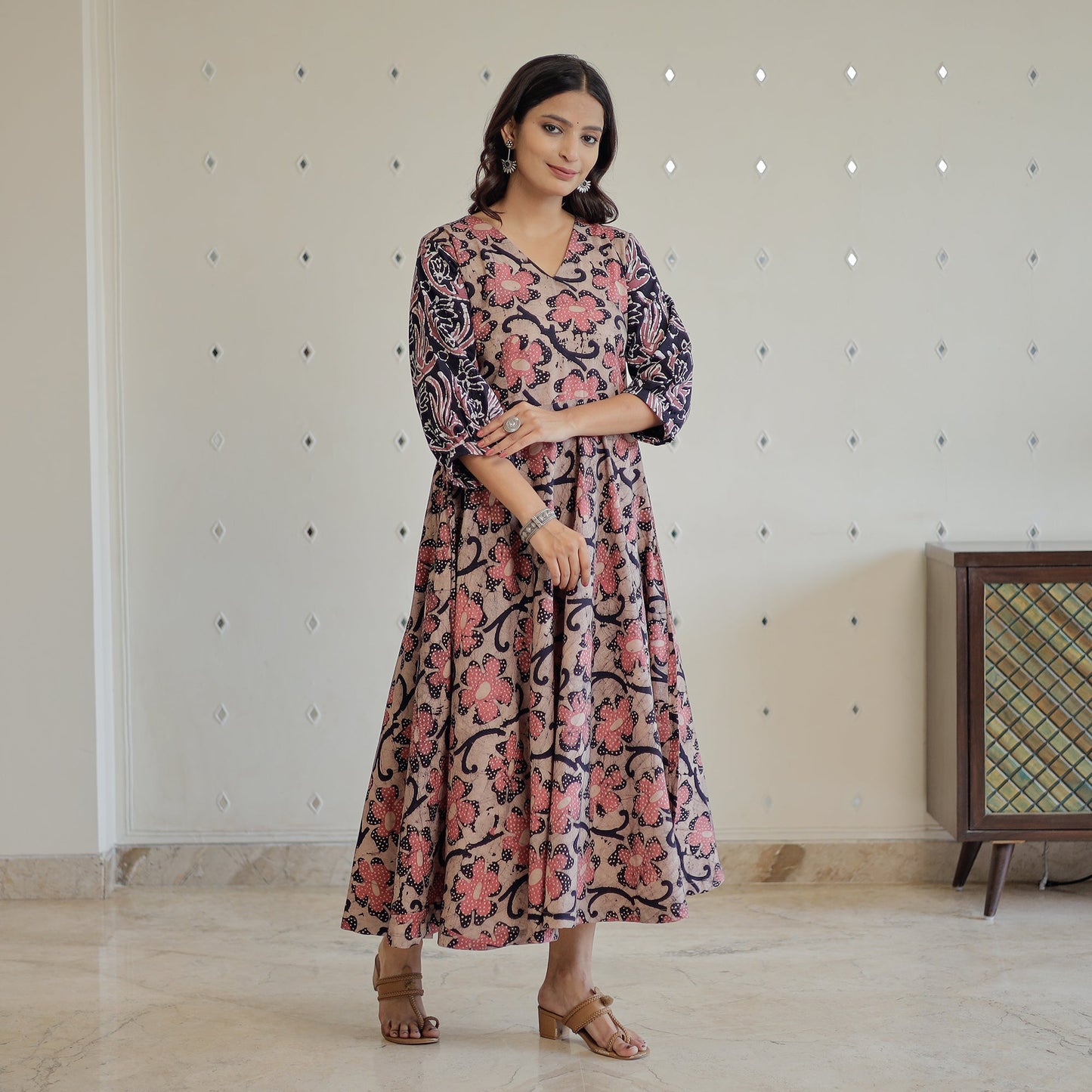 Hand Batik Printed Cotton Flared Dress 06