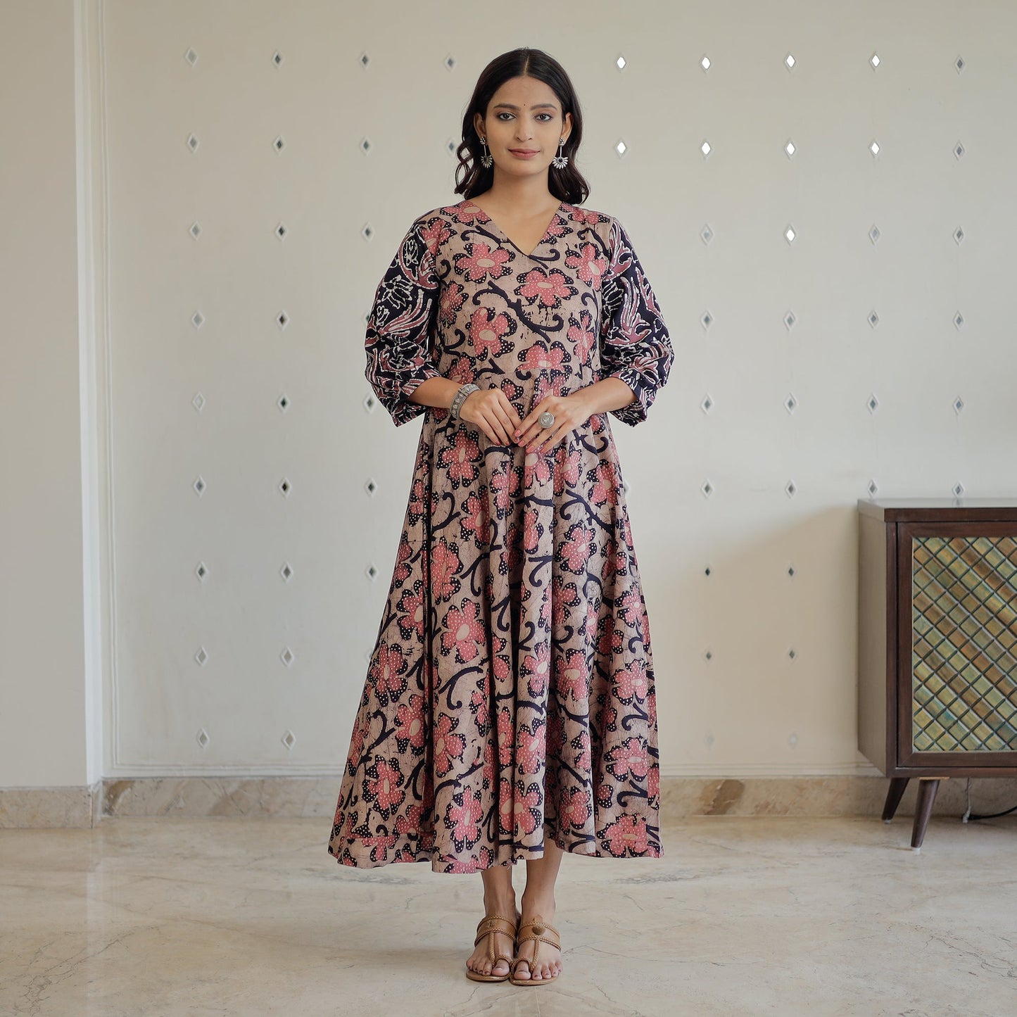 Hand Batik Printed Cotton Flared Dress 06