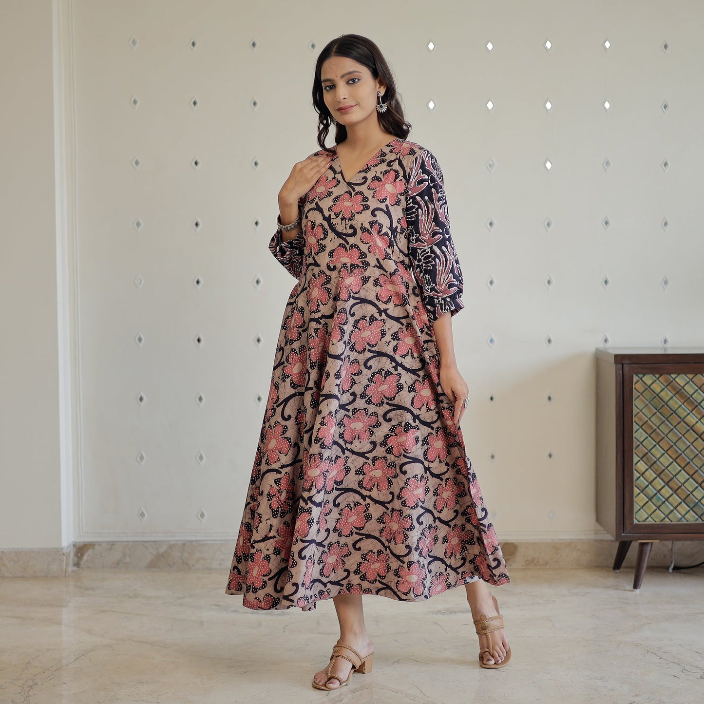 Hand Batik Printed Cotton Flared Dress 06