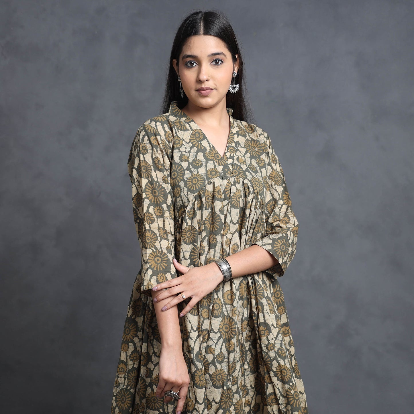 Hand Batik Printed Cotton Flared Gher Dress