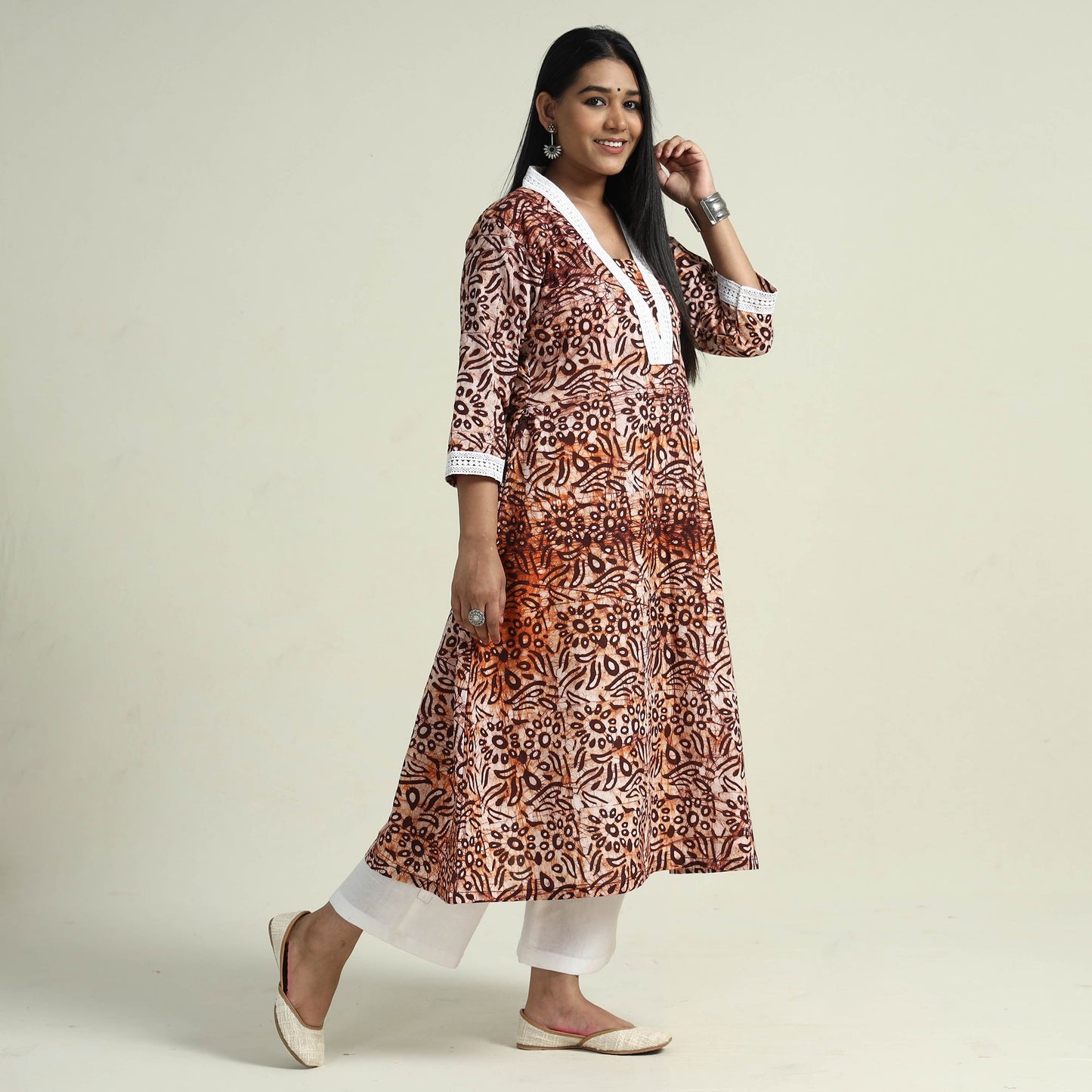 Hand Batik Printed Cotton Kurta with Palazzo Set