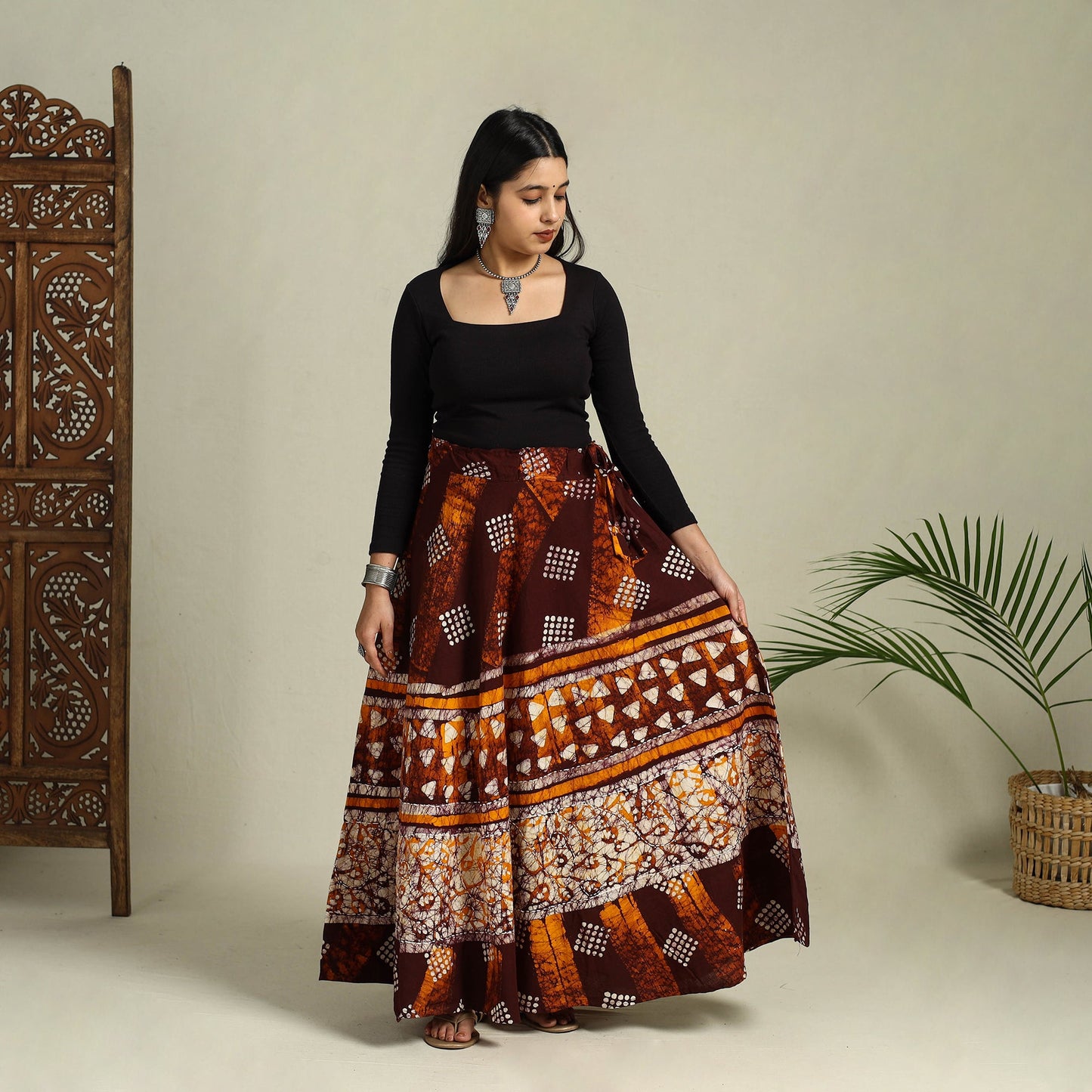 Buy Hand Batik Print Running Stitch Cotton Long Skirt