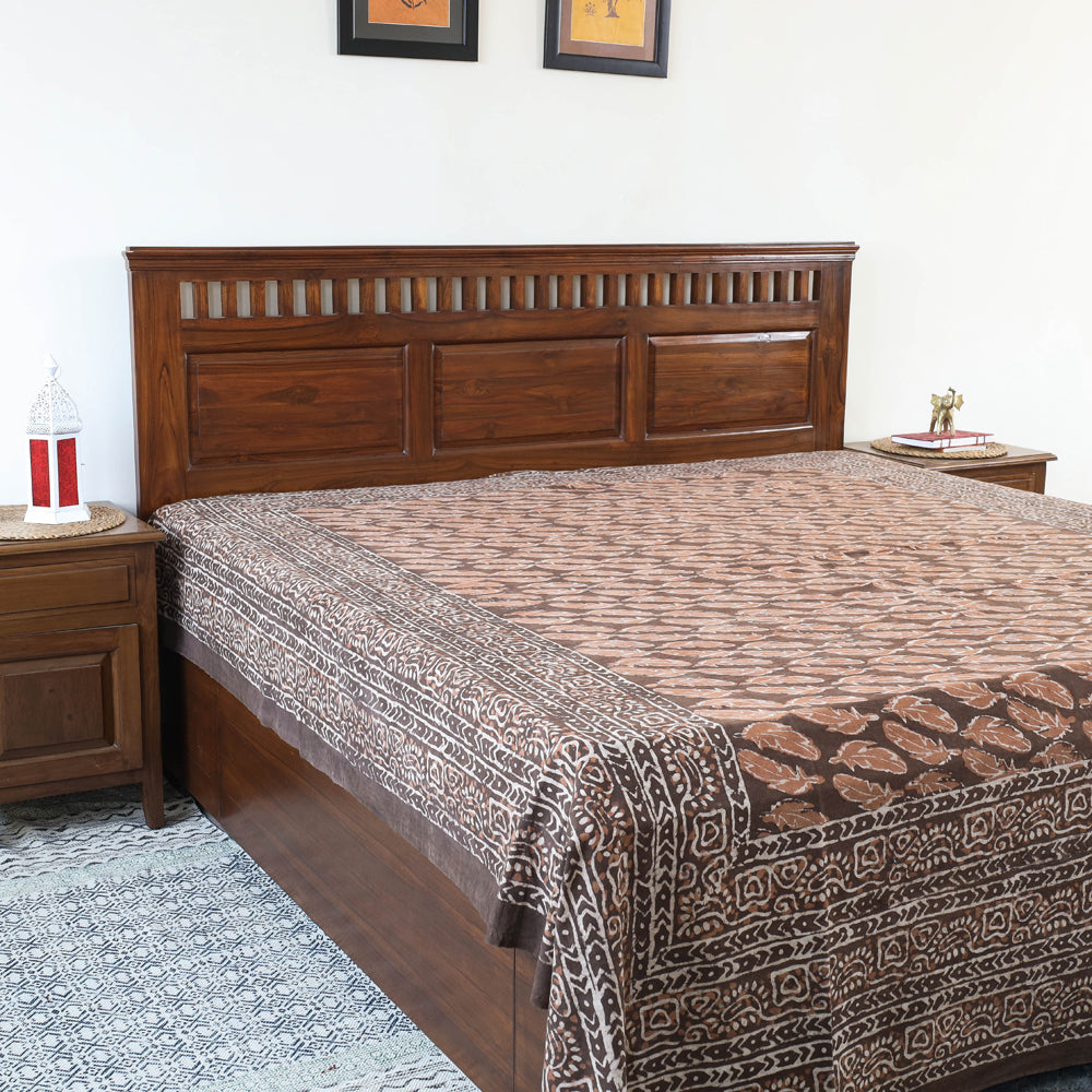 Brown - Block Art Print Cotton Double Bindaas Bed Sheet (110 x 93 in)