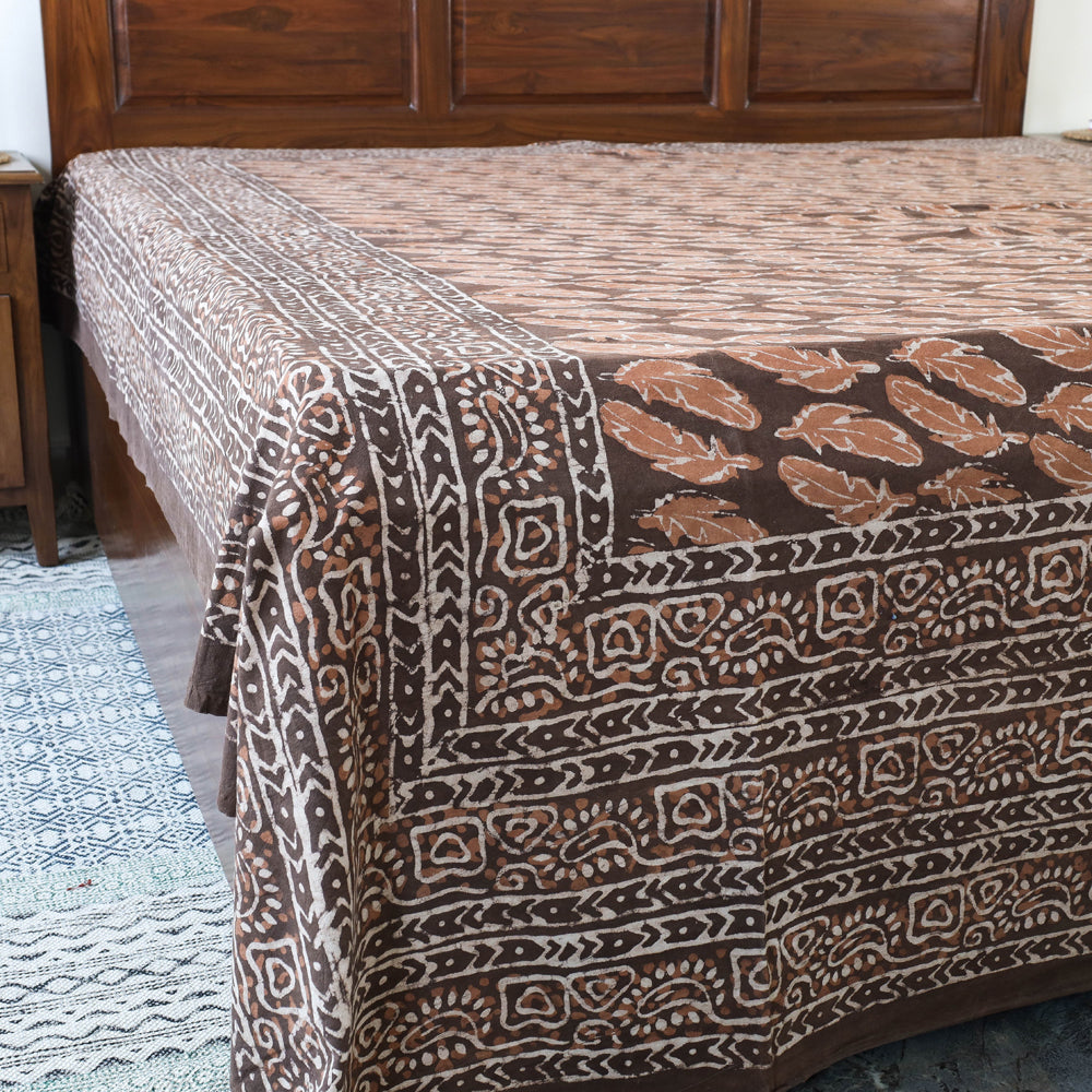 Brown - Block Art Print Cotton Double Bindaas Bed Sheet (110 x 93 in)