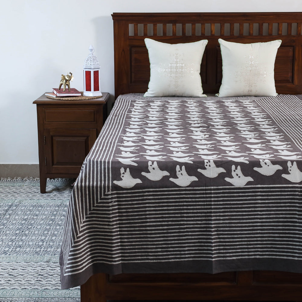 Brown Block Art Print Cotton Single Bindaas Bed Sheet