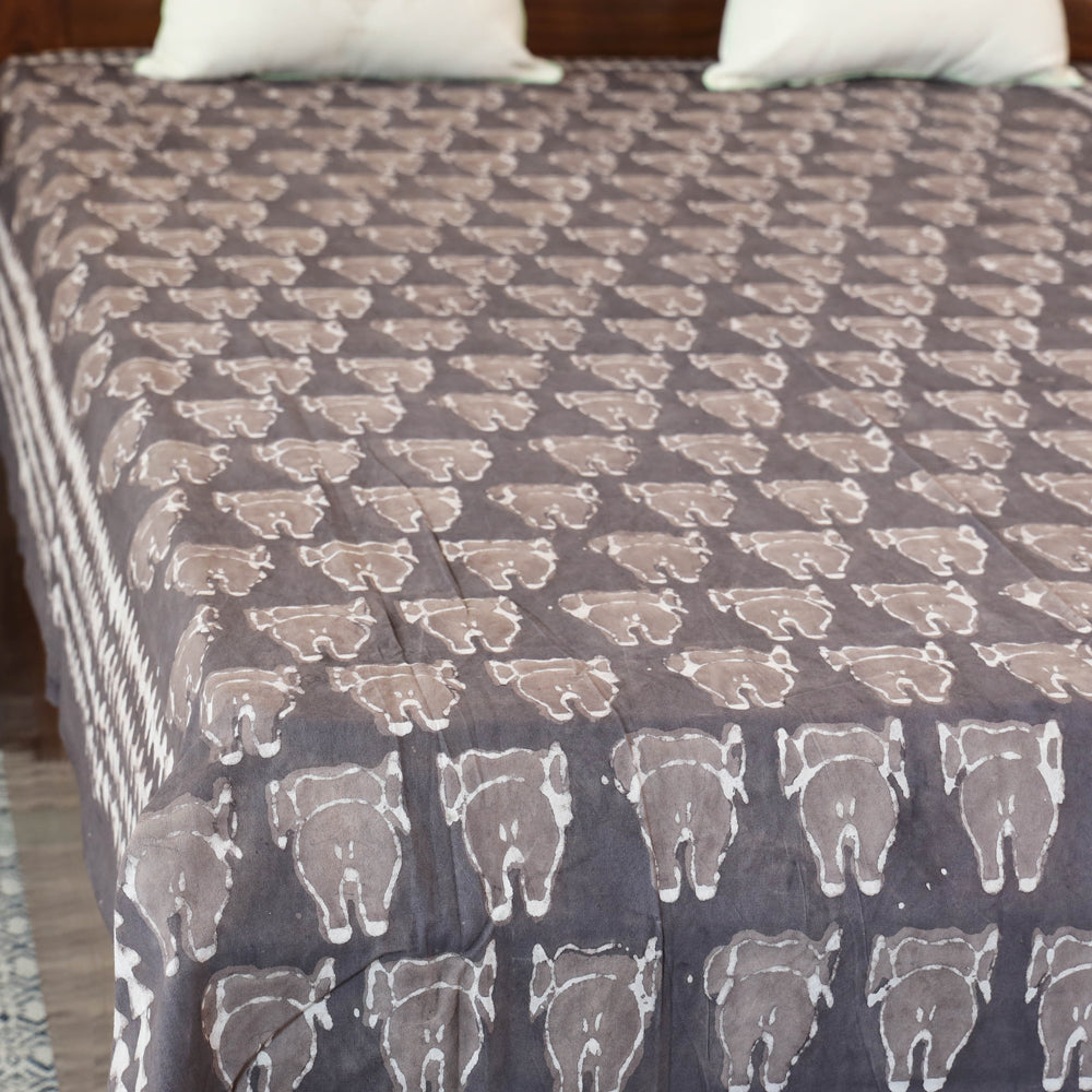 Brown - Block Art Print Cotton Single Bindaas Bed Sheet (93 x 60 in)