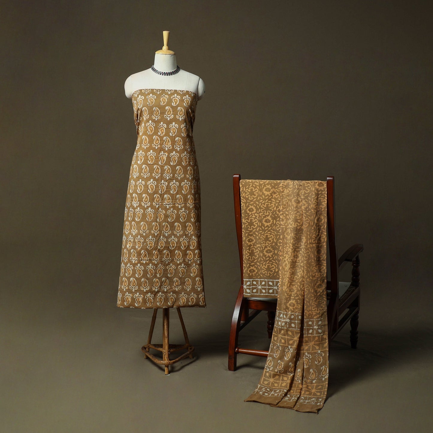 Hand block batik print cotton 3pc unstitched dress material