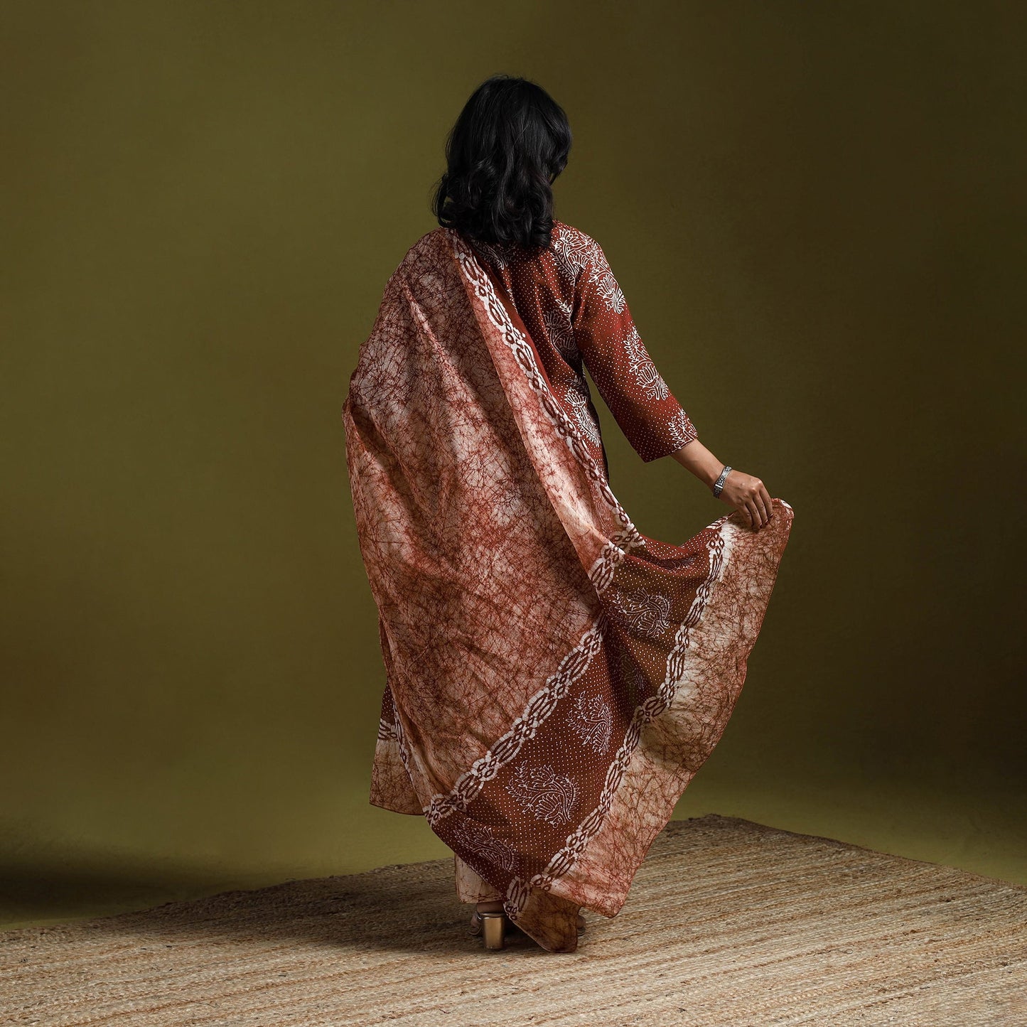 Hand block batik print cotton suit set with dupatta