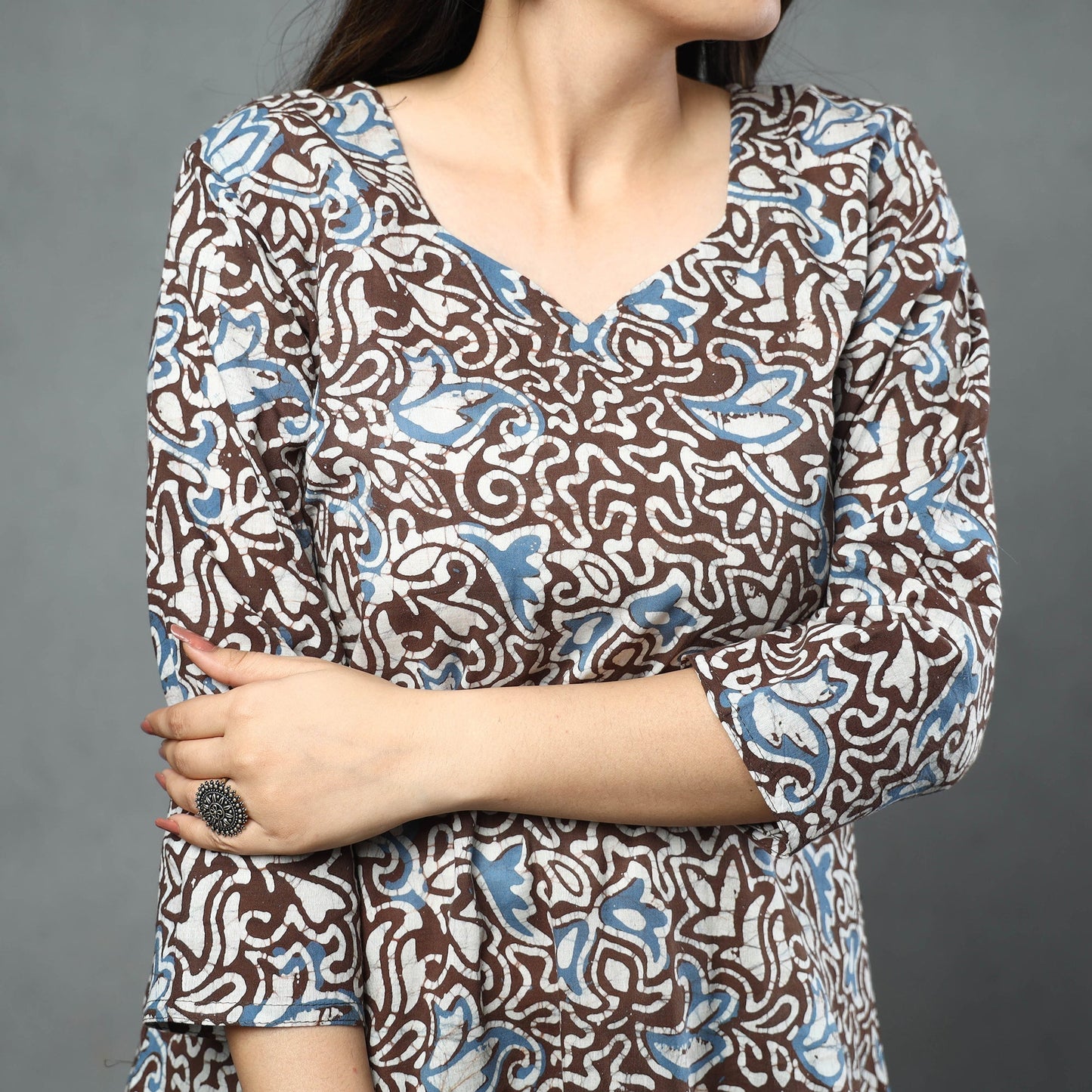 Buy Brown Cotton Hand Batik Print Kurta Set