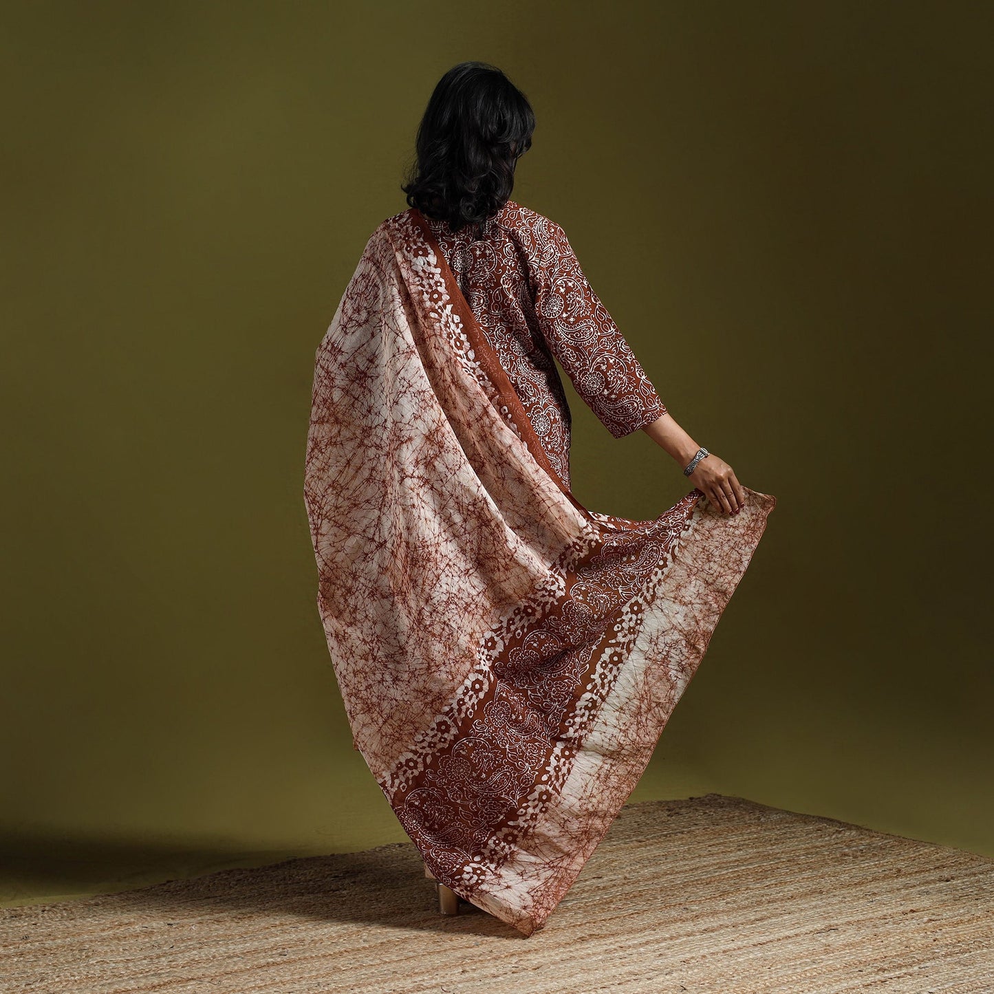 Hand block batik print cotton suit set with dupatta