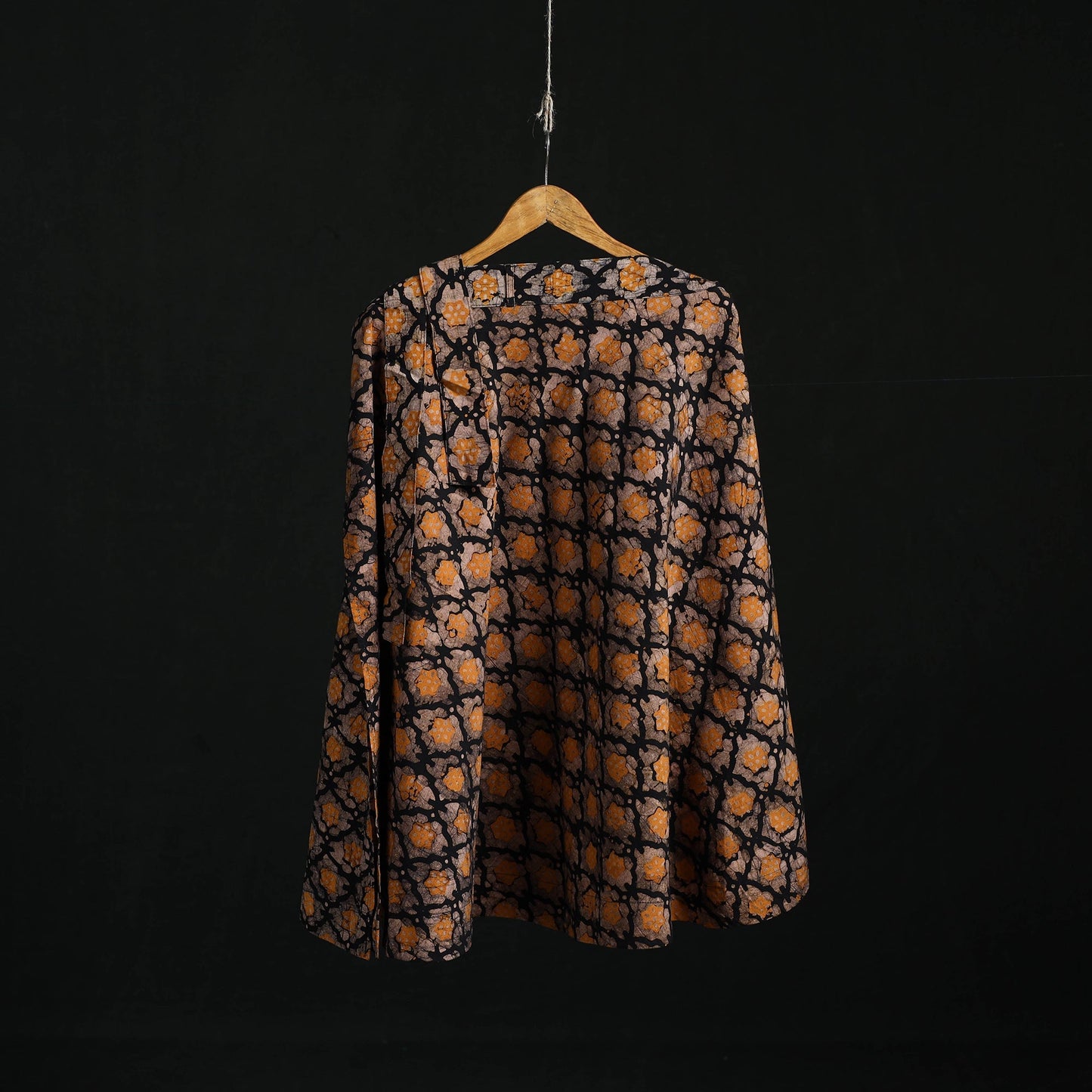 Hand block batik print cotton wrap around skirt 01