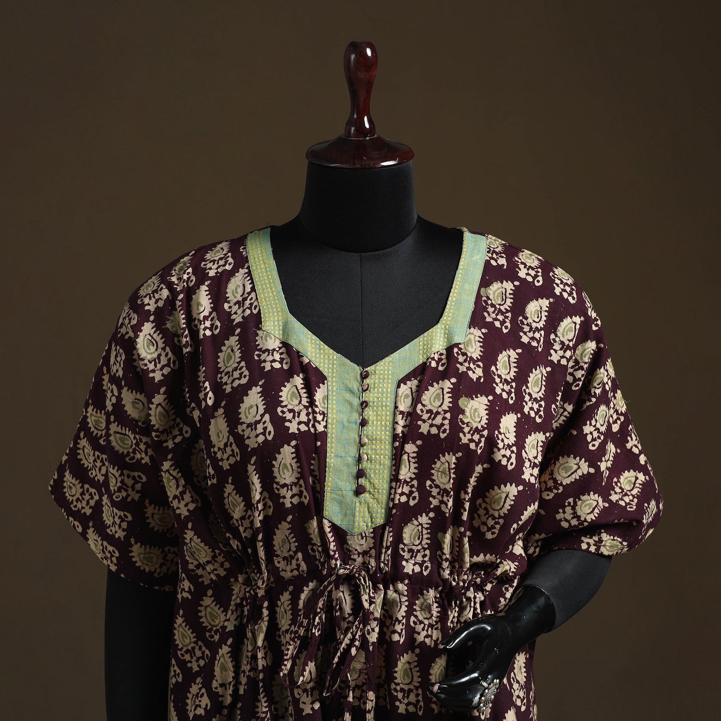 Hand block batik print patchwork cotton kaftan (short) 37
