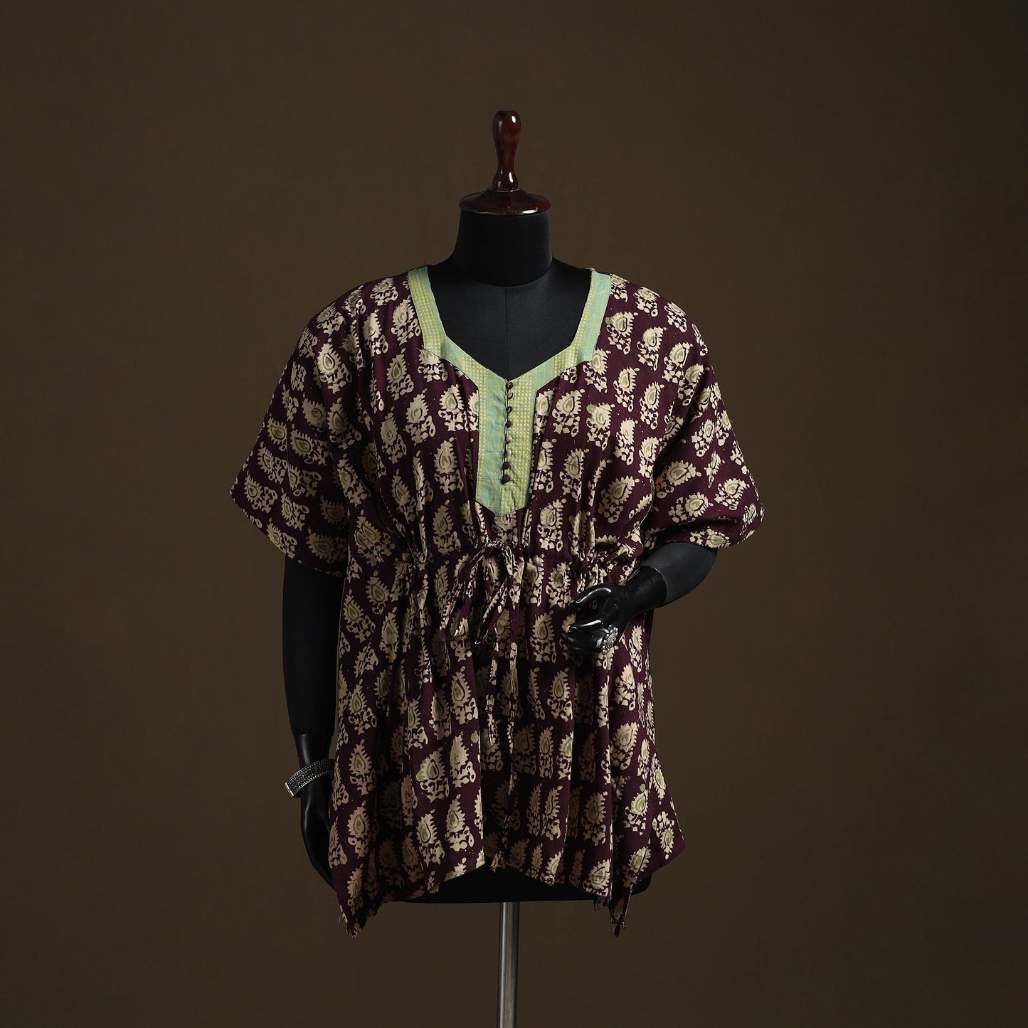 Hand block batik print patchwork cotton kaftan (short) 37