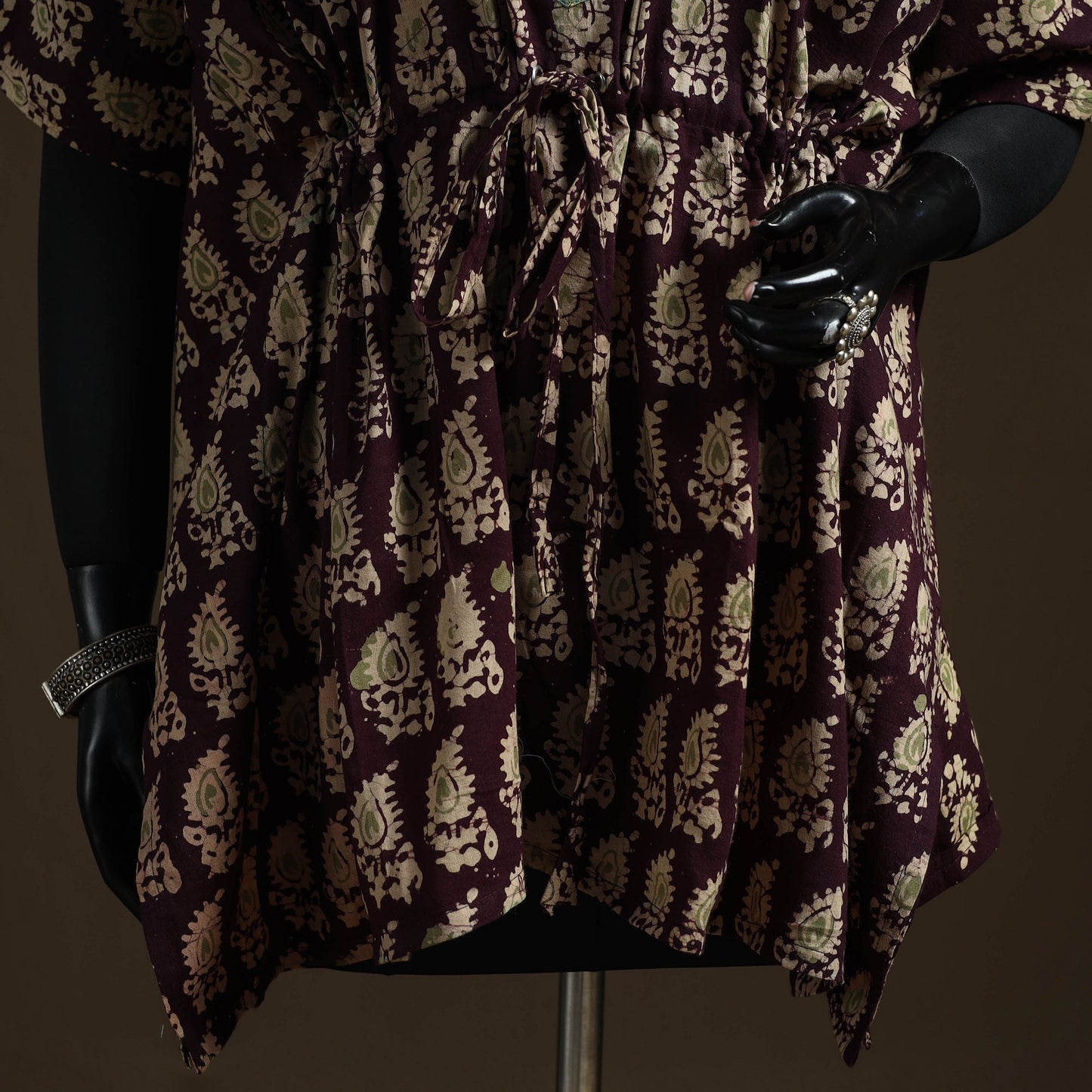 Hand block batik print patchwork cotton kaftan (short) 37