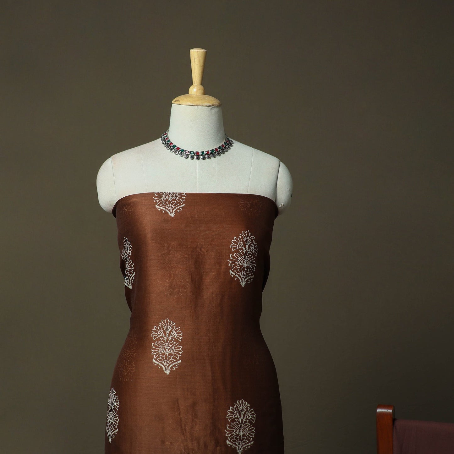 Hand block jaipur print maheshwari silk handloom 3pc