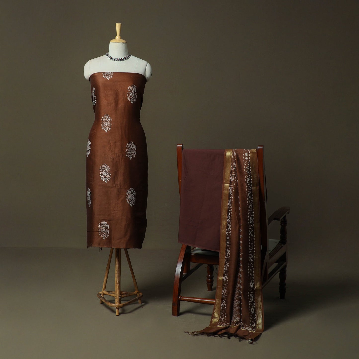 Hand block jaipur print maheshwari silk handloom 3pc