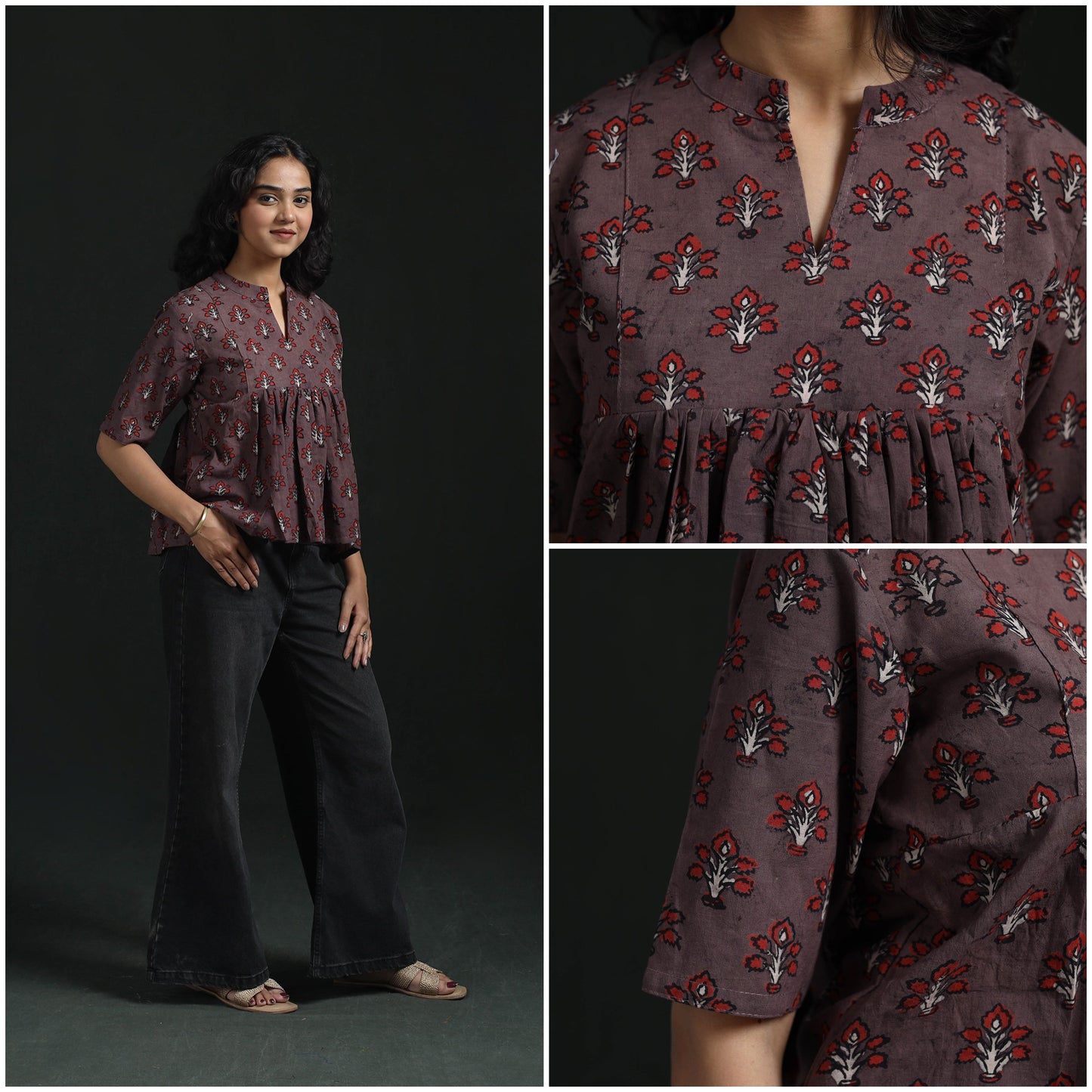 Hand block print cotton natural dyed ajrakh crop top 04