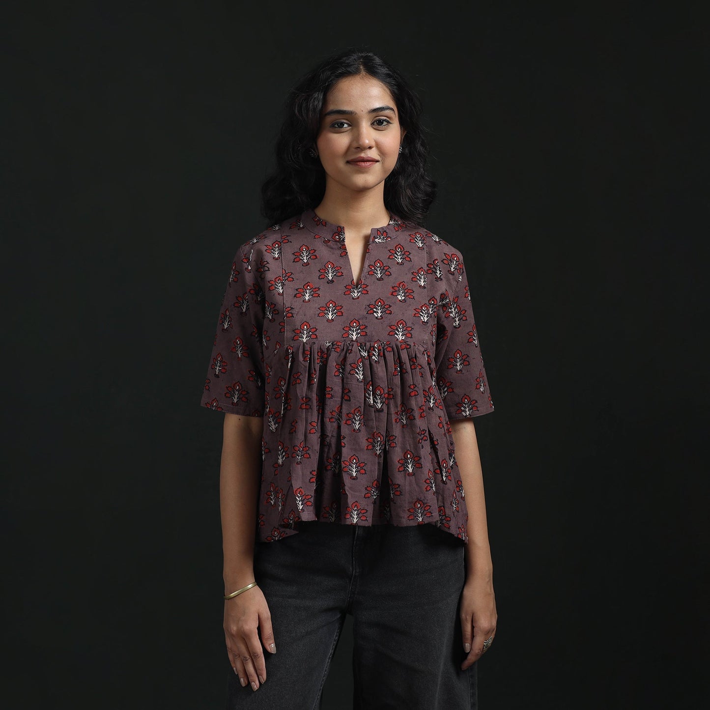 Hand block print cotton natural dyed ajrakh crop top 04