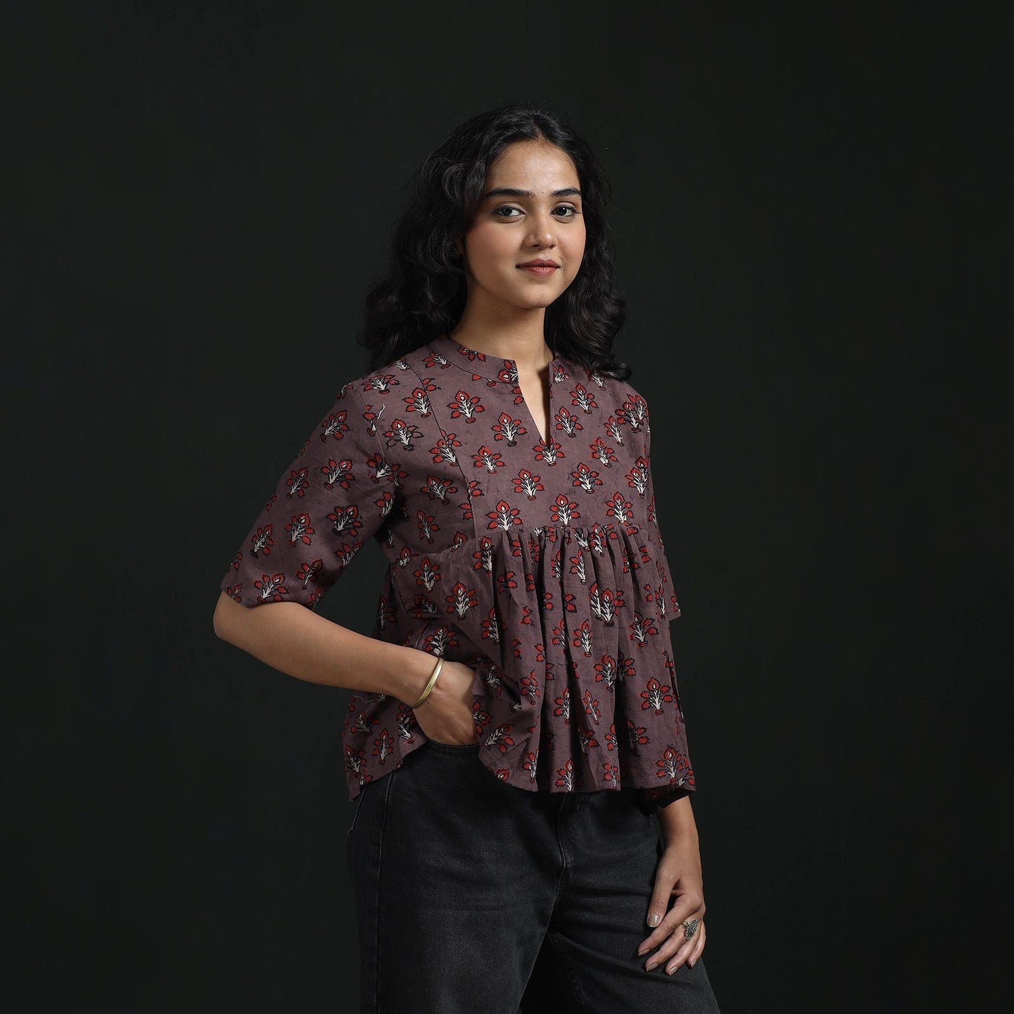 Hand block print cotton natural dyed ajrakh crop top 04