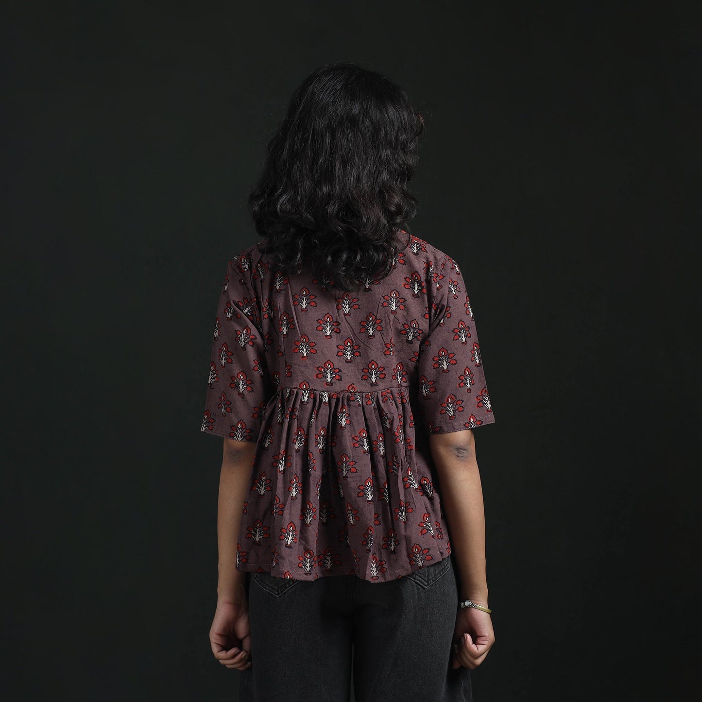 Hand block print cotton natural dyed ajrakh crop top 04