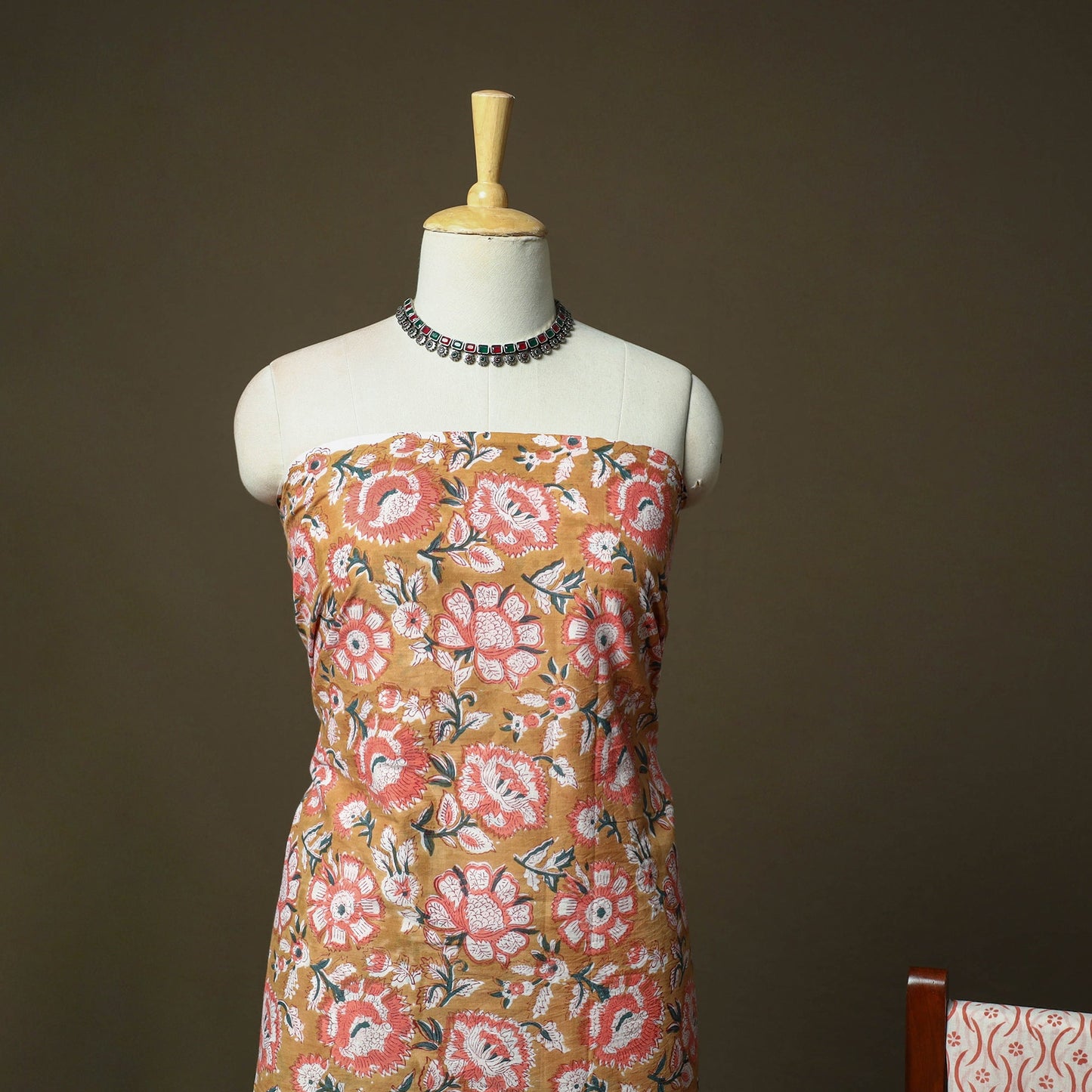 Hand block print cotton sanganeri 3pc unstitched dress