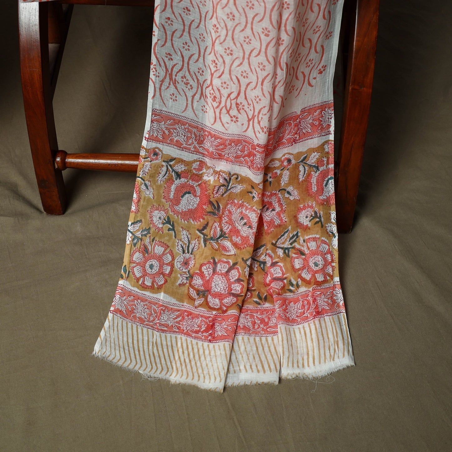 Hand block print cotton sanganeri 3pc unstitched dress