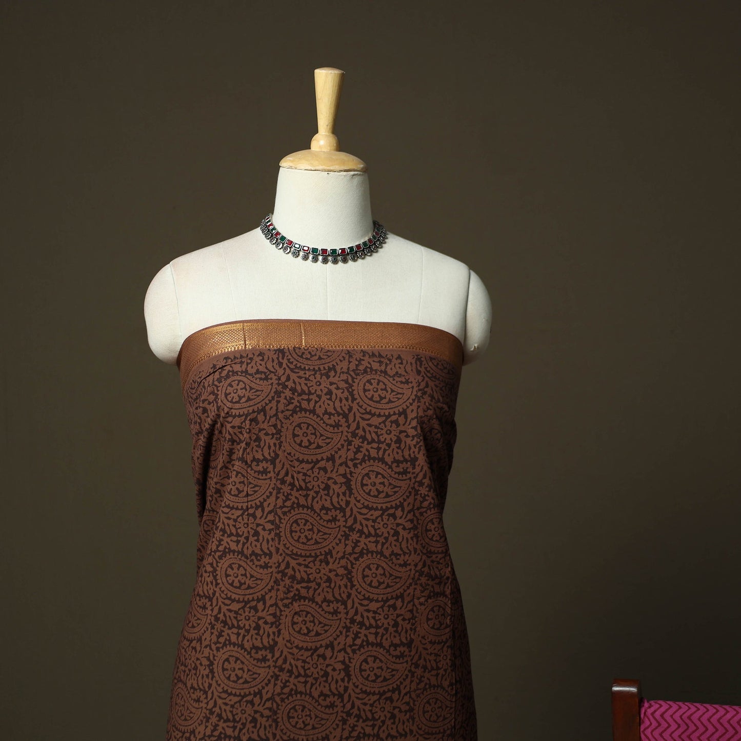 Hand block print mangalagiri cotton 3pc unstitched dress