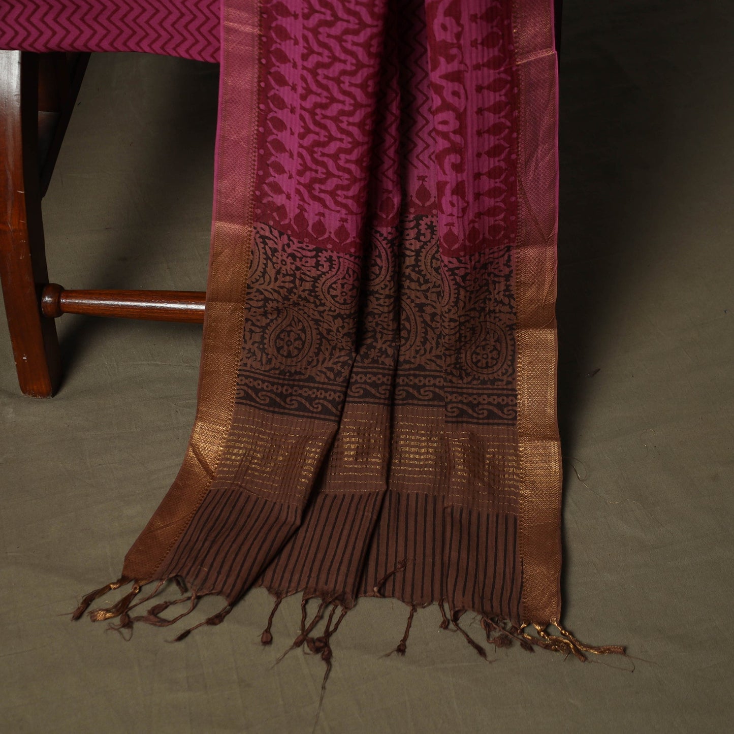 Hand block print mangalagiri cotton 3pc unstitched dress