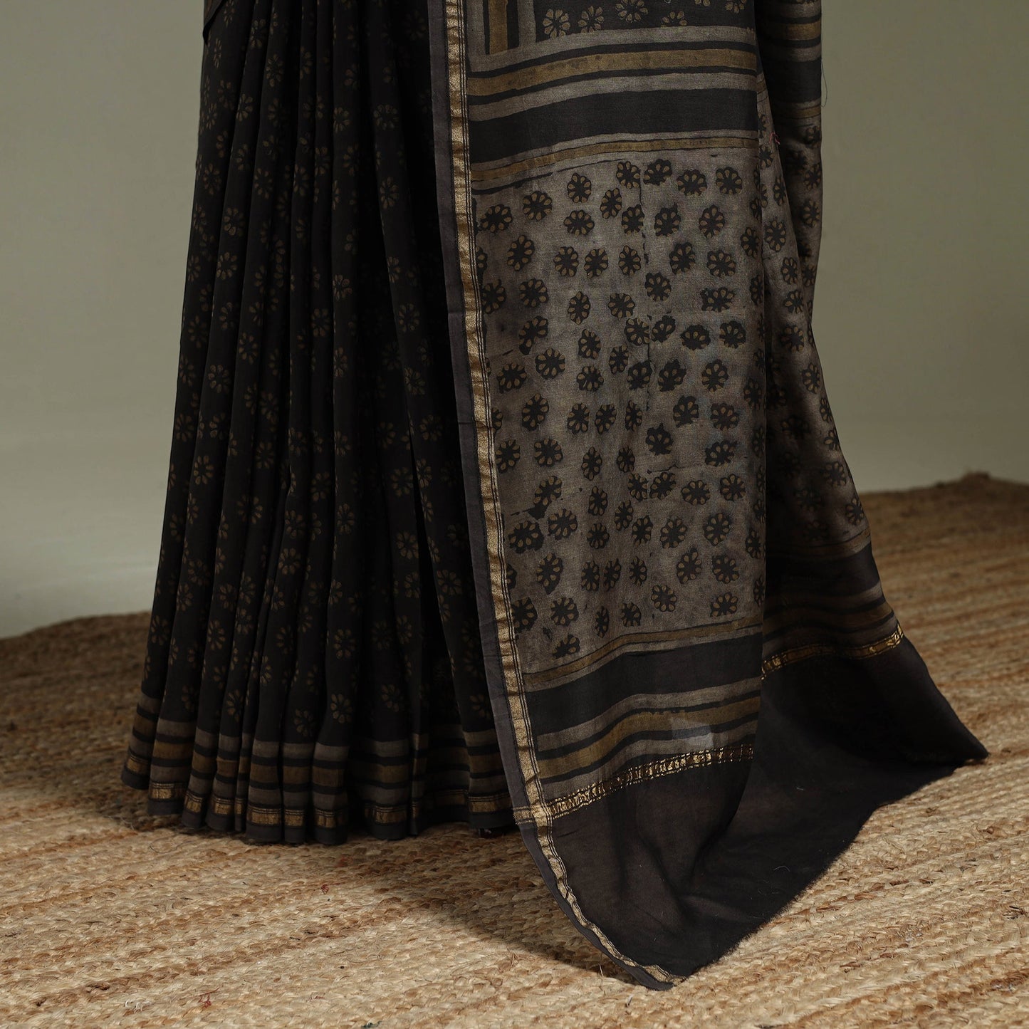 Hand block print natural dyed chanderi silk akola saree 01