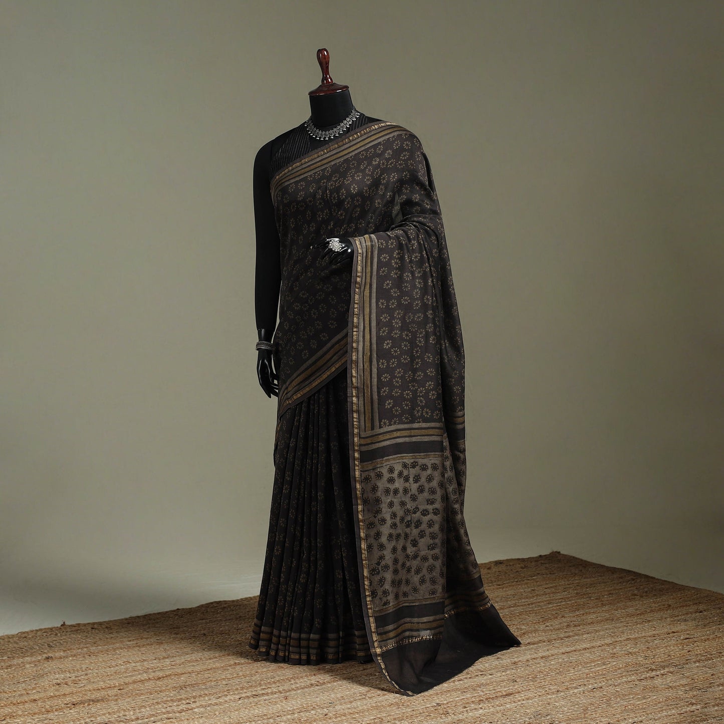 Hand block print natural dyed chanderi silk akola saree 01