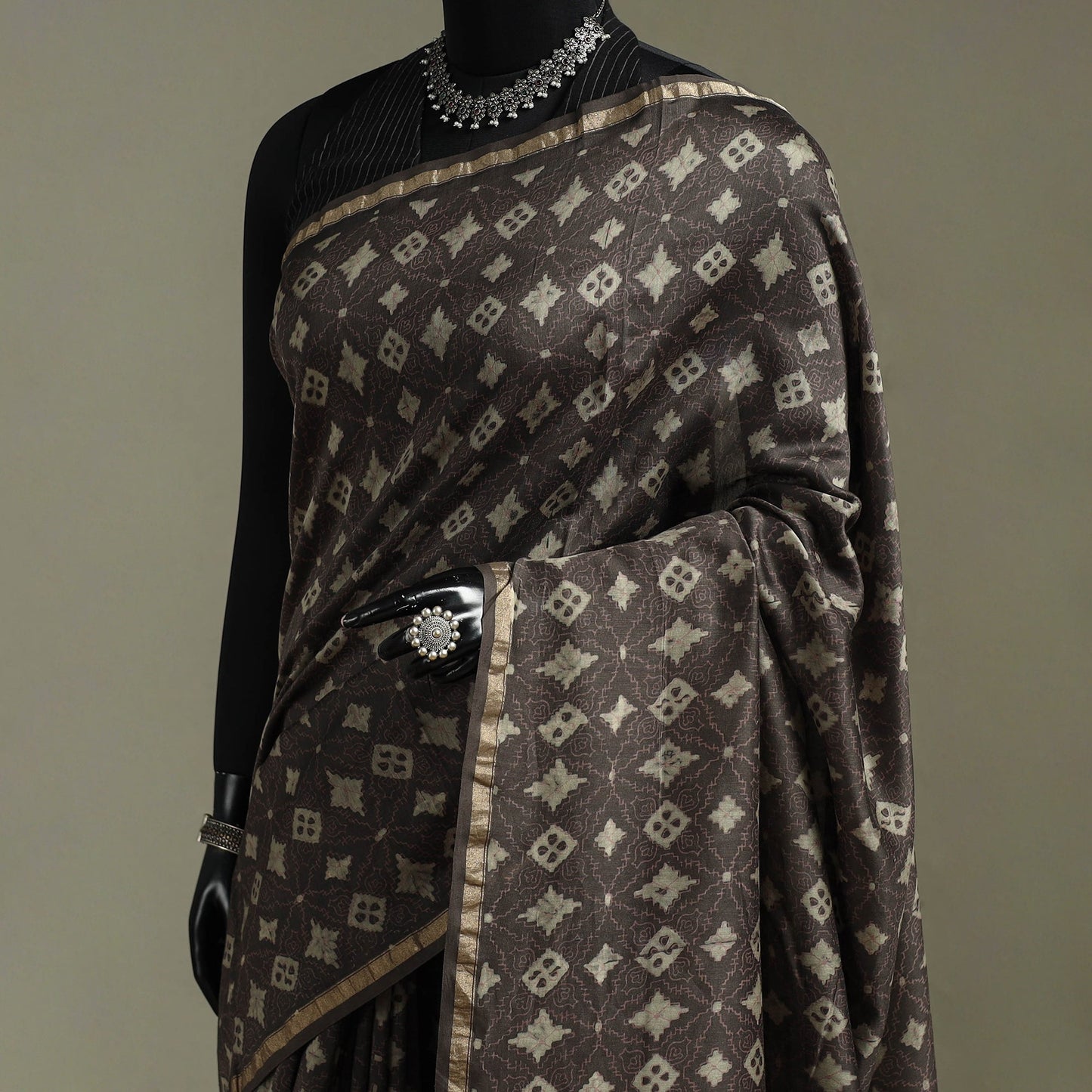 Hand block print natural dyed chanderi silk akola saree 07