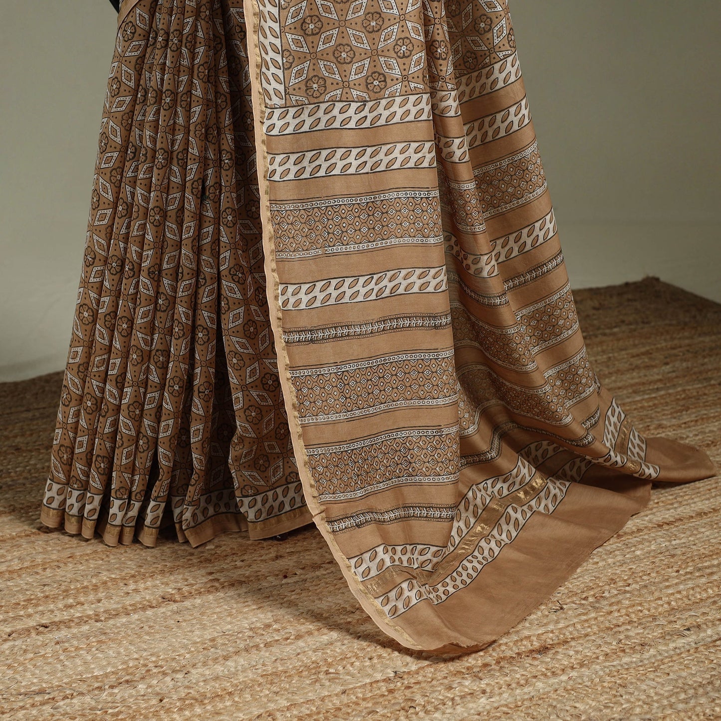 Hand block print natural dyed chanderi silk akola saree 11