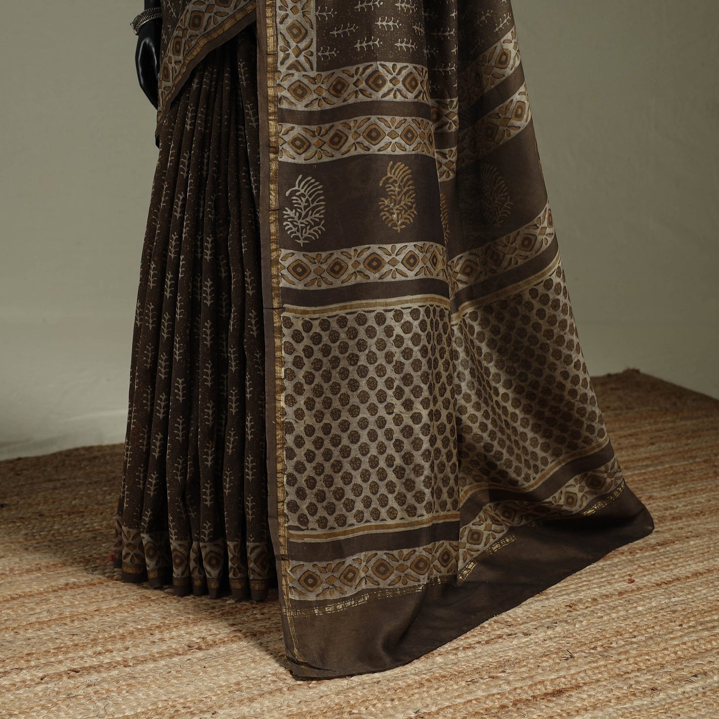 Hand block print natural dyed chanderi silk akola saree 12