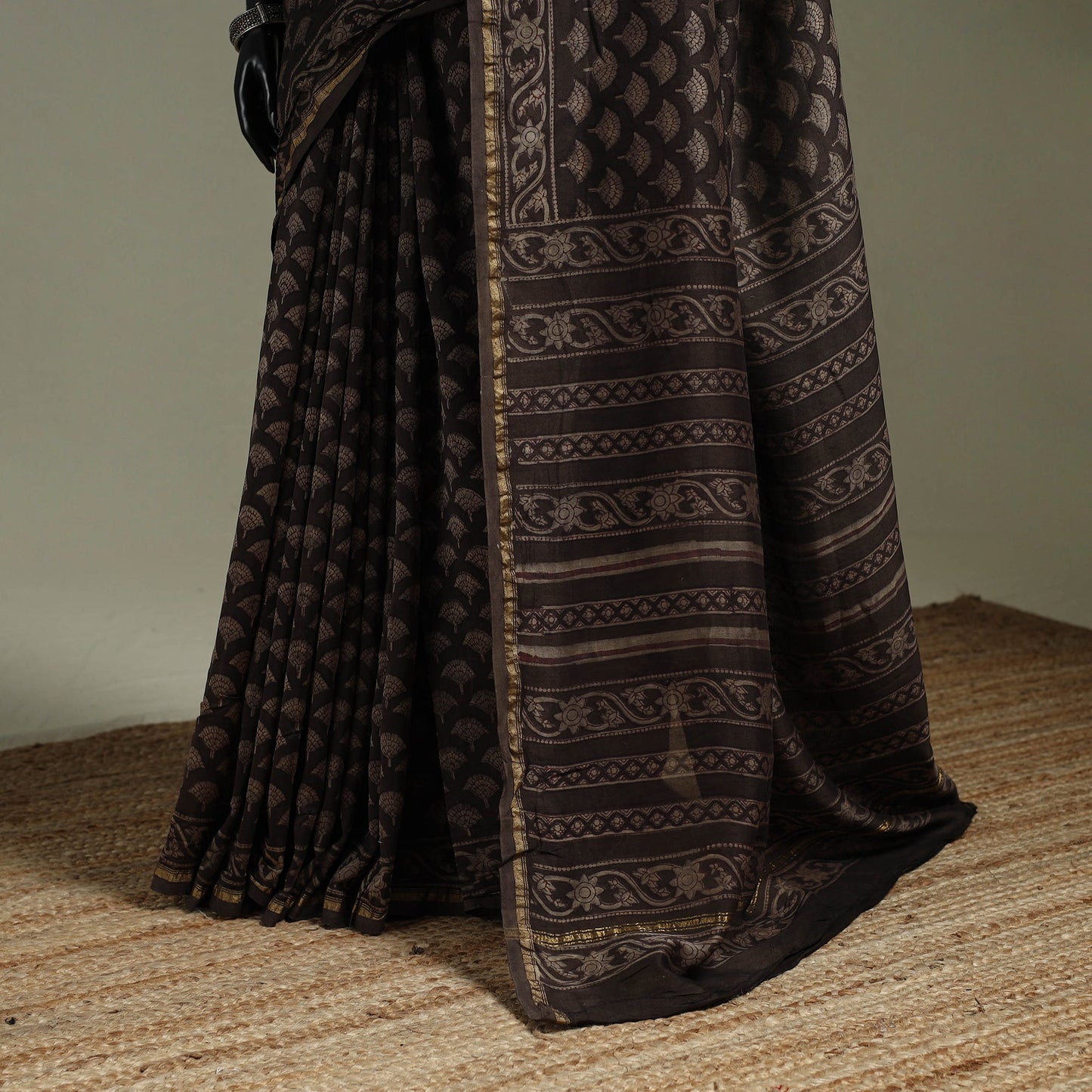 Hand block print natural dyed chanderi silk akola saree 14