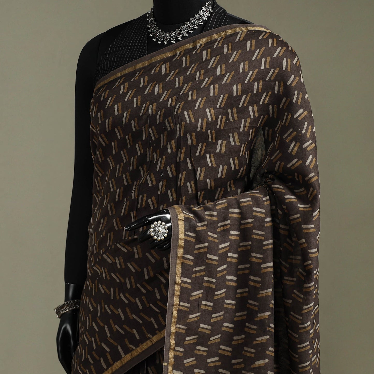 Hand block print natural dyed chanderi silk akola saree 21