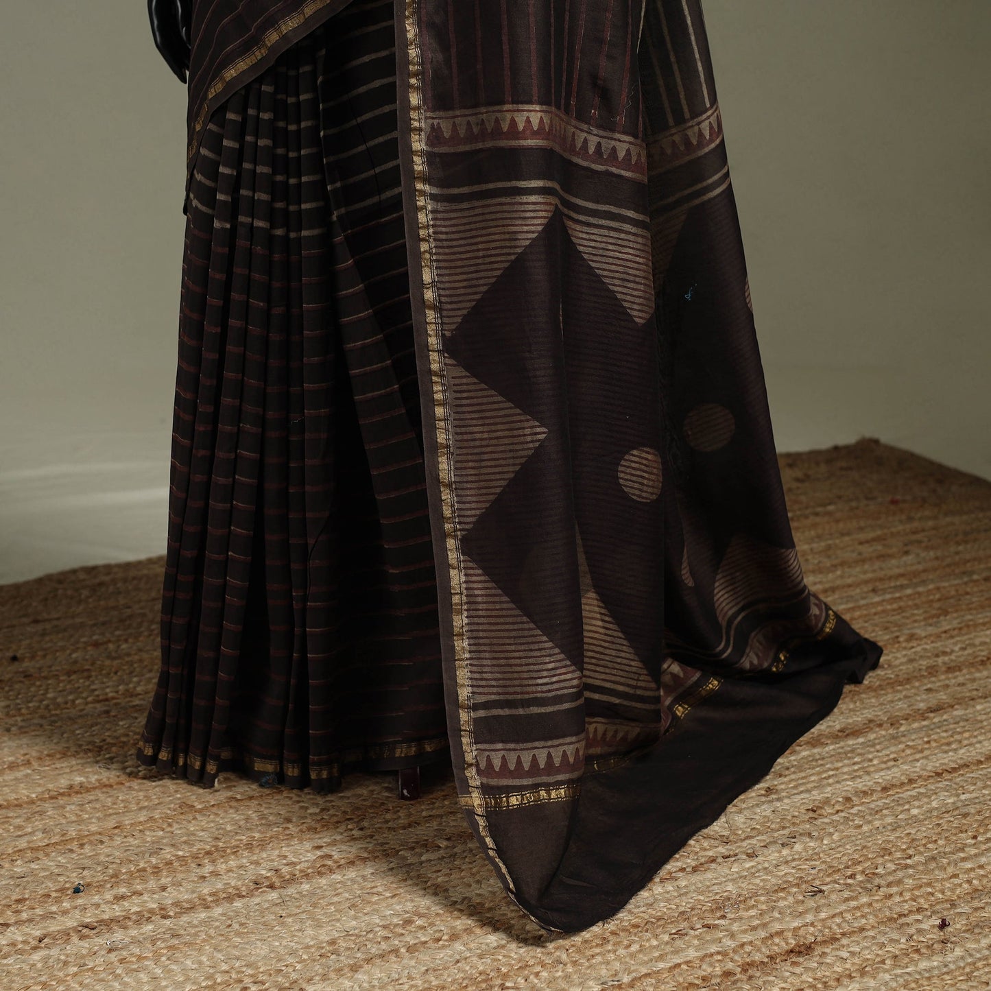 Hand block print natural dyed chanderi silk akola saree 29