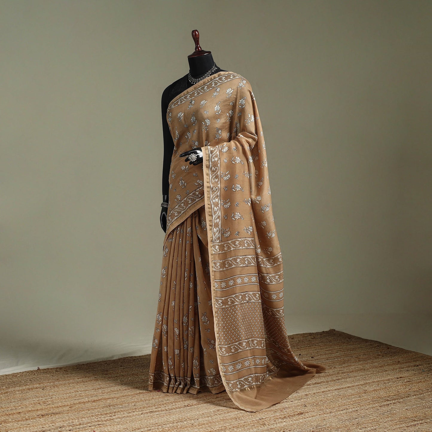 Hand block print natural dyed chanderi silk akola saree 32