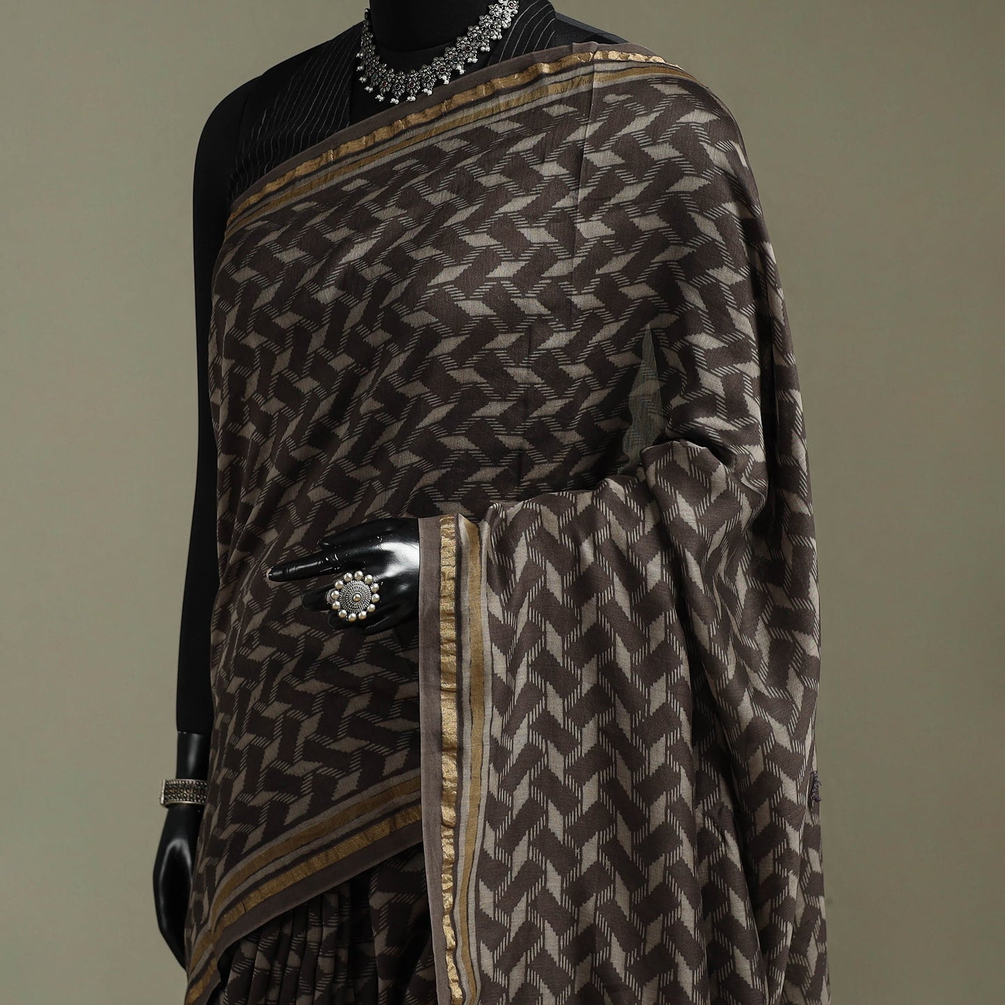 Hand block print natural dyed chanderi silk akola saree 34