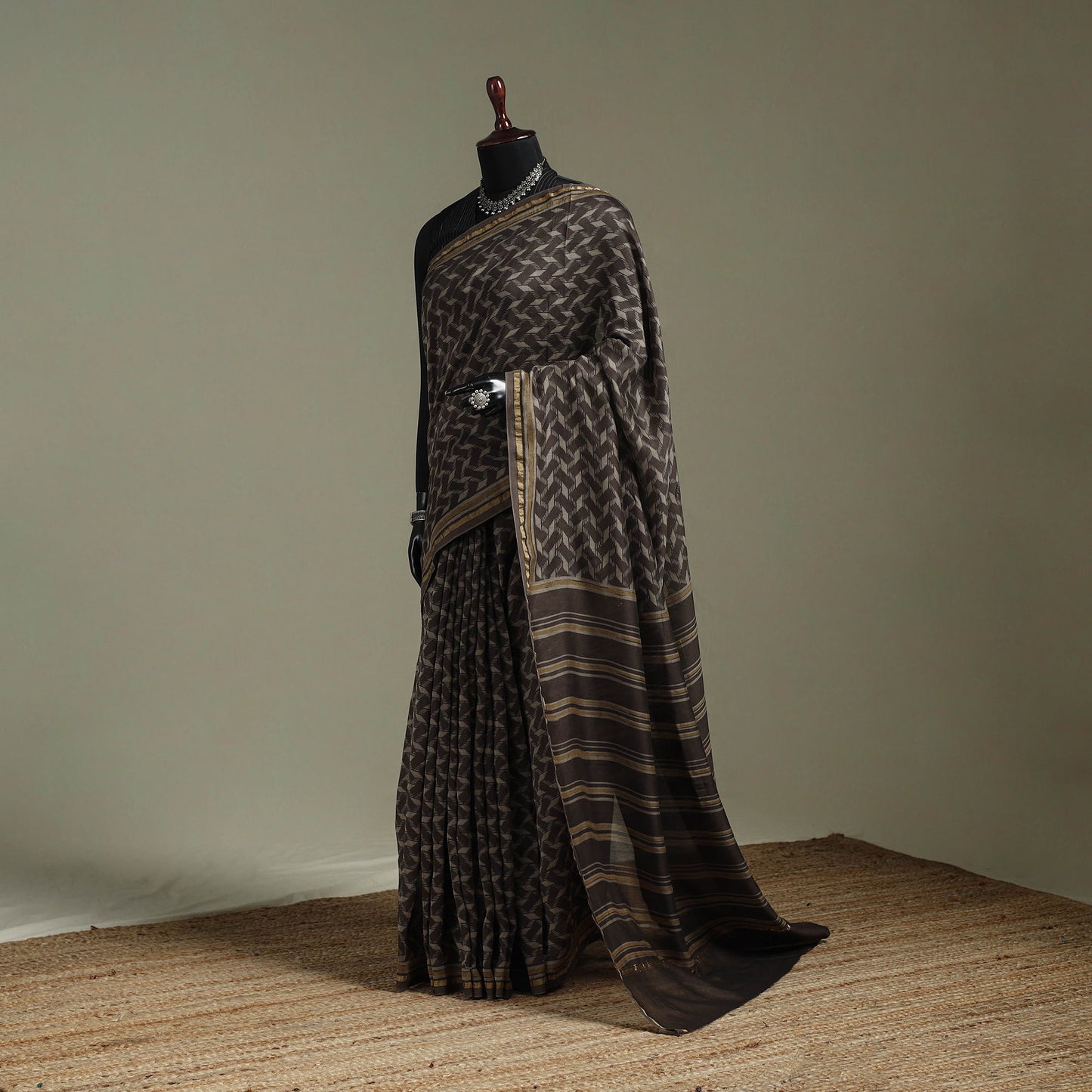 Hand block print natural dyed chanderi silk akola saree 34