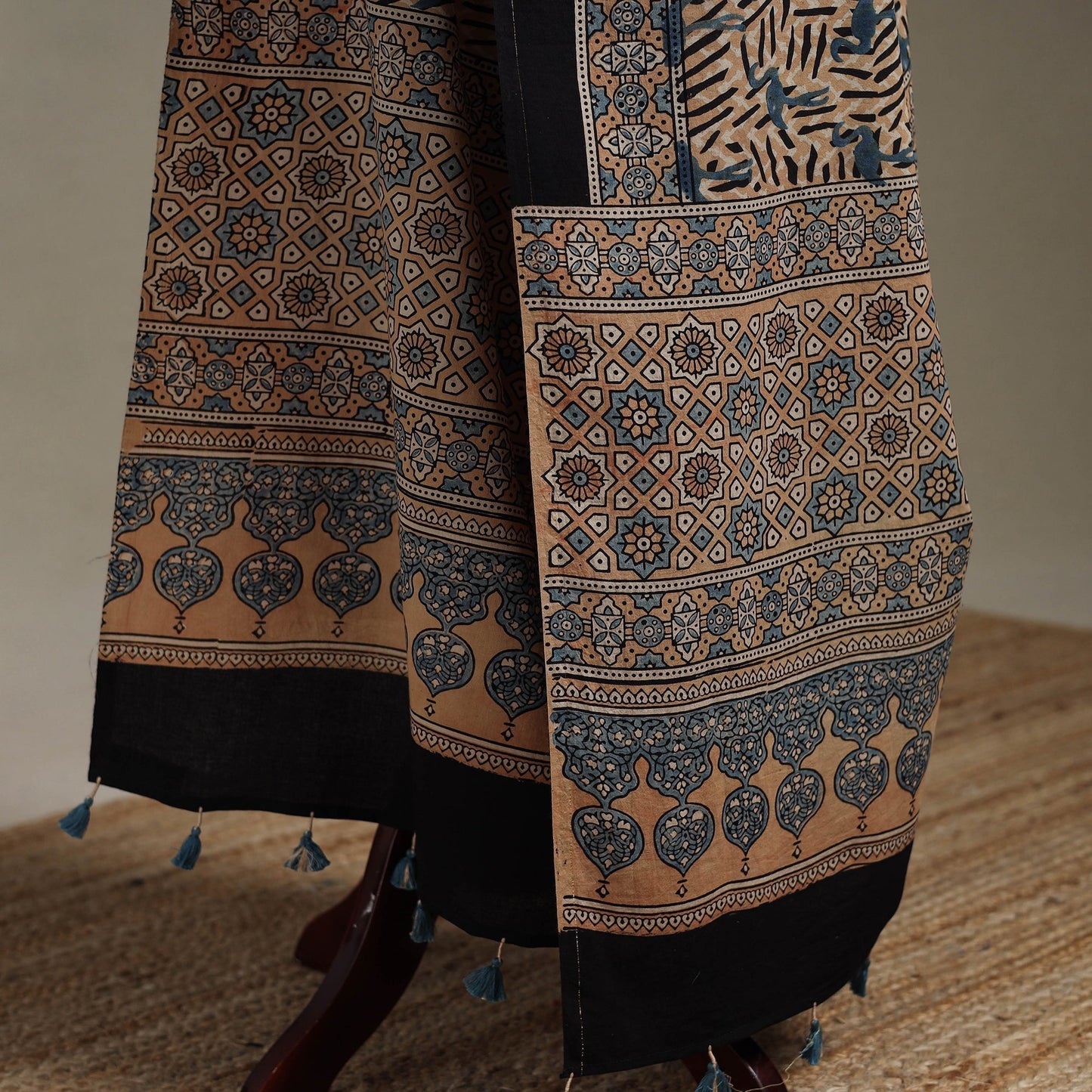 Hand natural dyed cotton dupatta with tassels 13