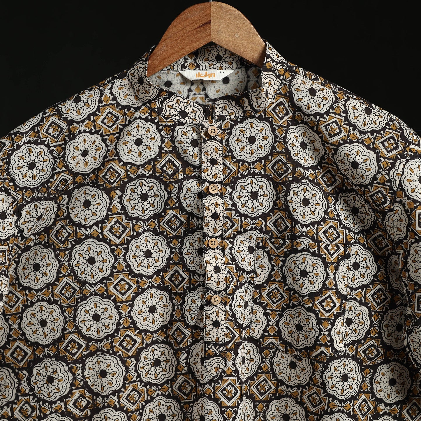 Hand block print natural dyed cotton short bagru kurta