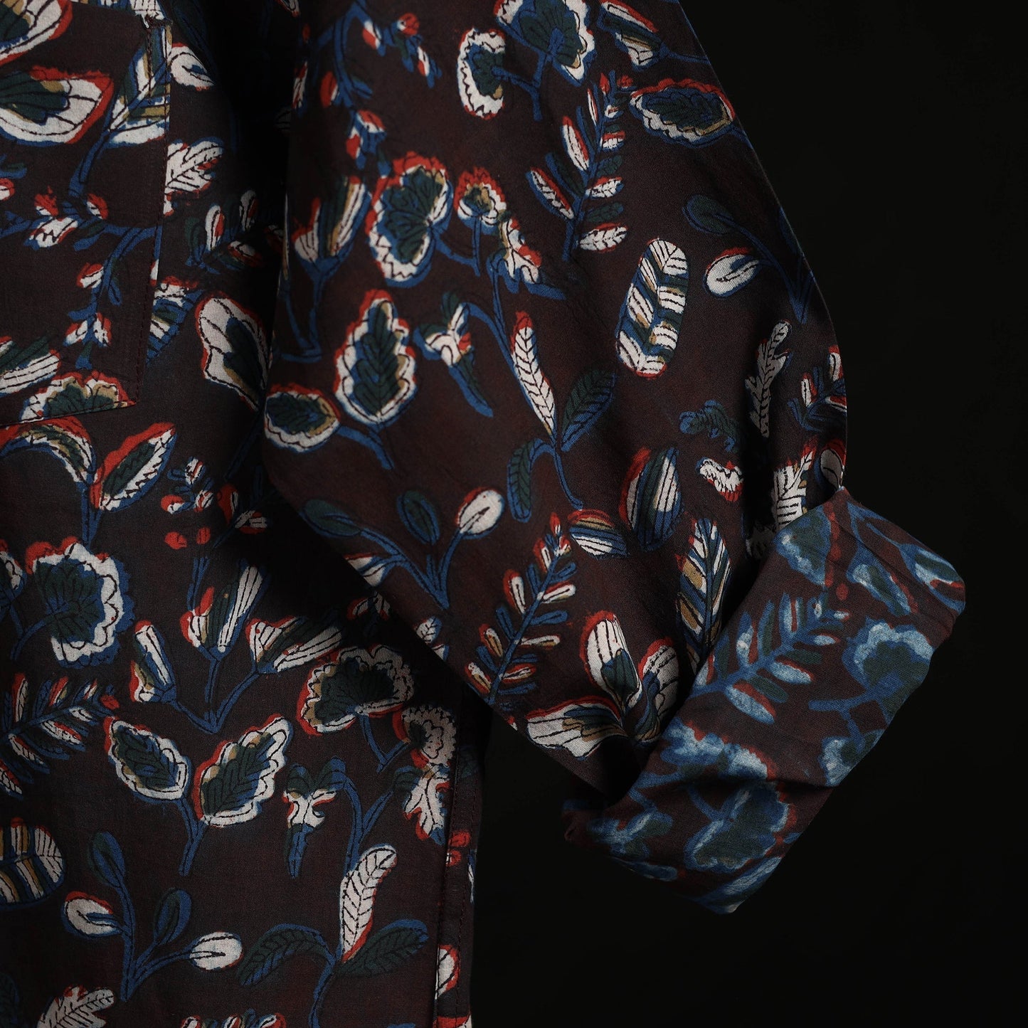 Hand block print natural dyed cotton short bagru kurta