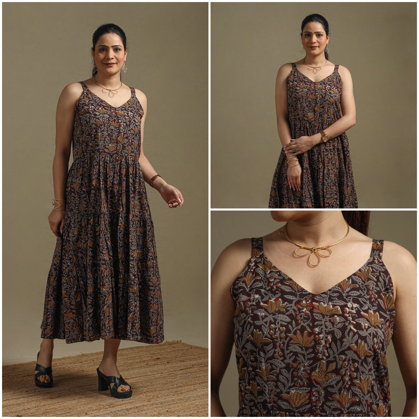 Hand natural dyed cotton tiered bagru dress 06 - handcrafted