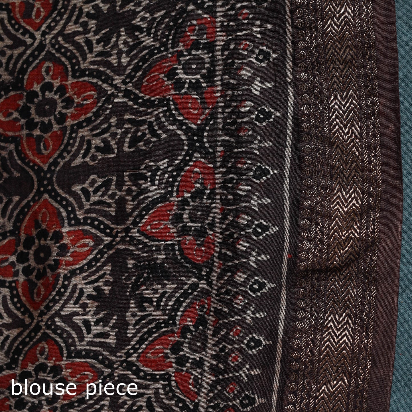 Hand block print natural dyed maheshwari silk ajrakh saree