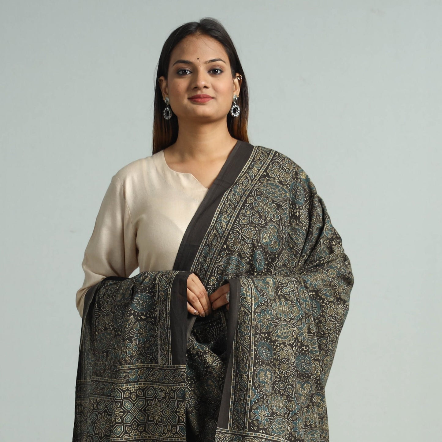 Buy Hand Block Printed Cotton Ajrakh Dupatta